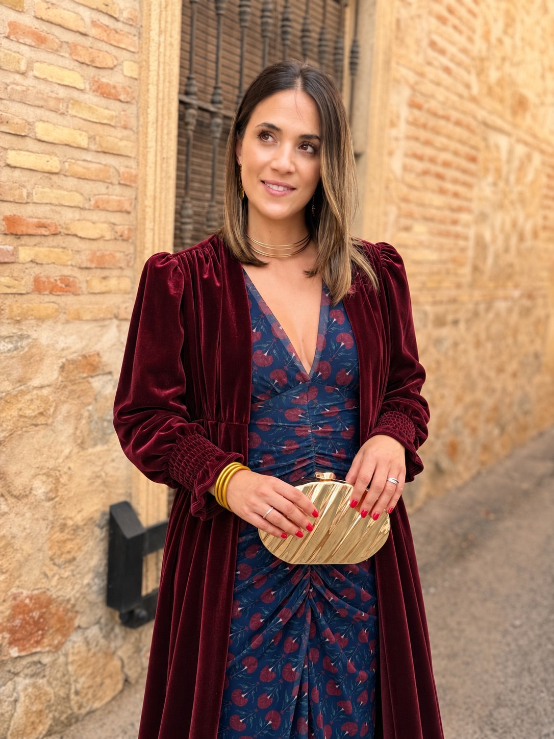 Patricia | Abrigo de fiesta de terciopelo - Burdeos
