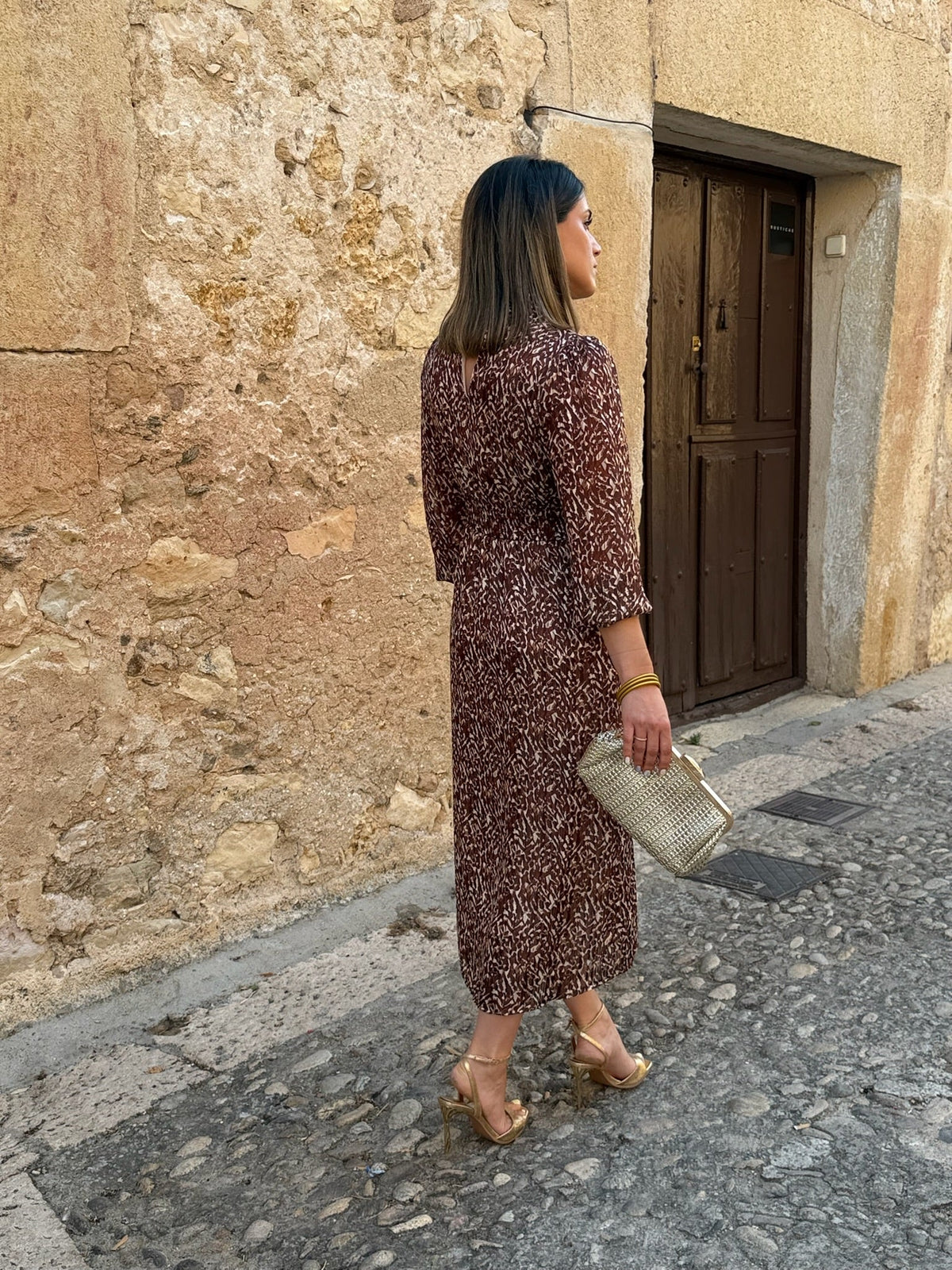 Alba | Vestido midi estampado - Marrón
