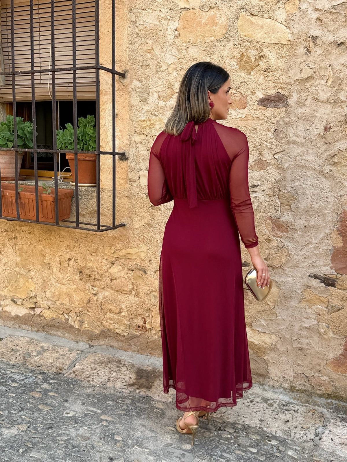 Sofía | Vestido de tul manga larga - Burdeos