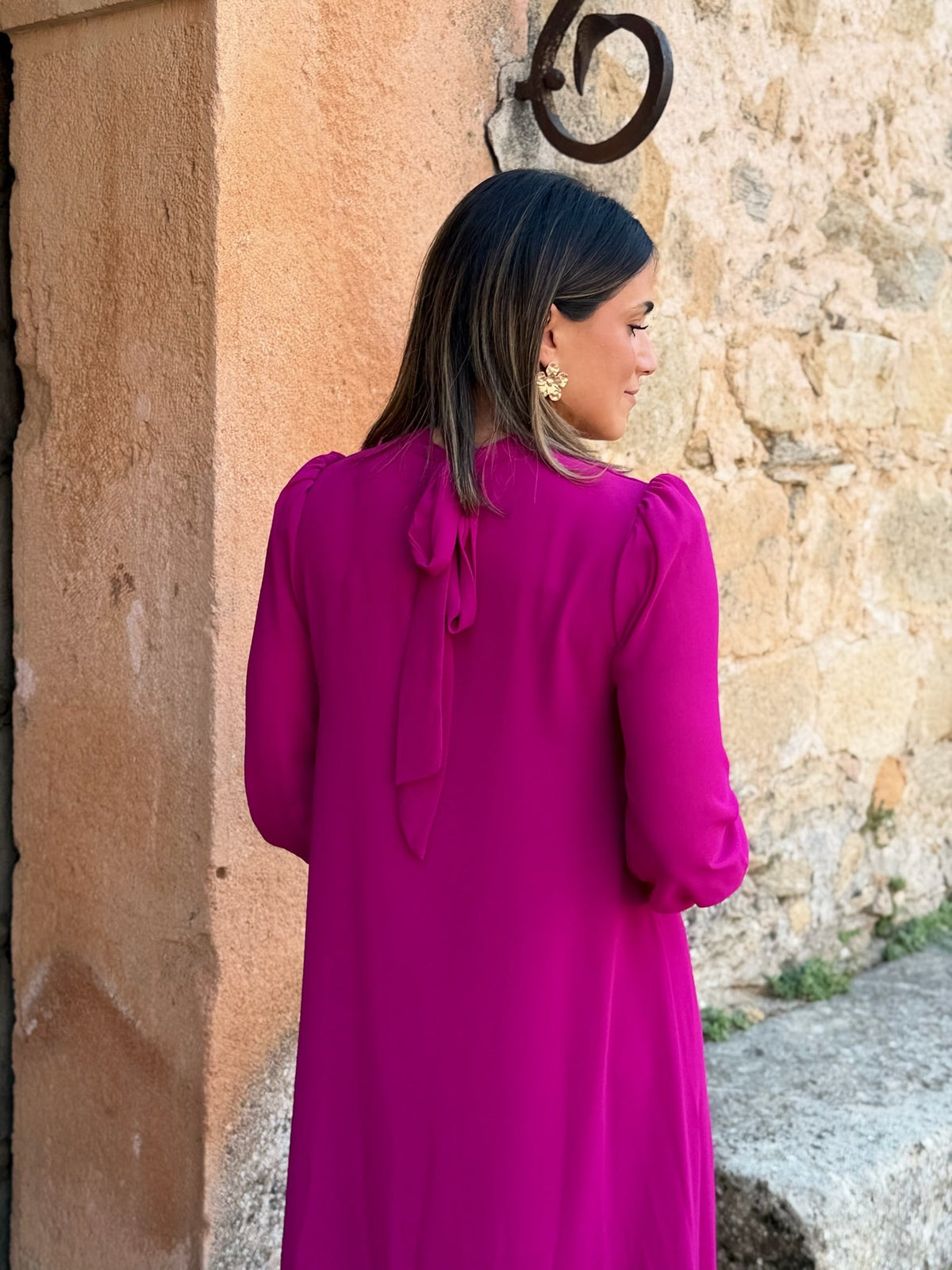 Laura | Vestido de gasa con volante - Buganvilla