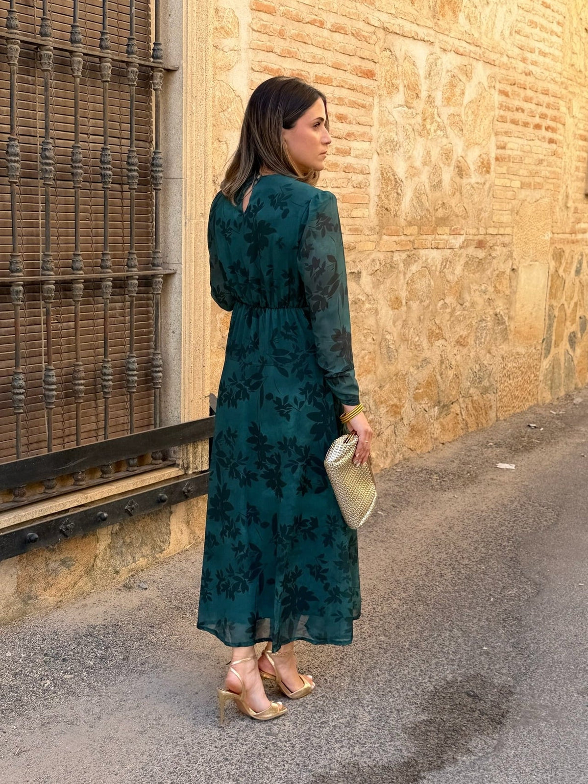 Ana | Vestido midi de gasa estampado - Verde