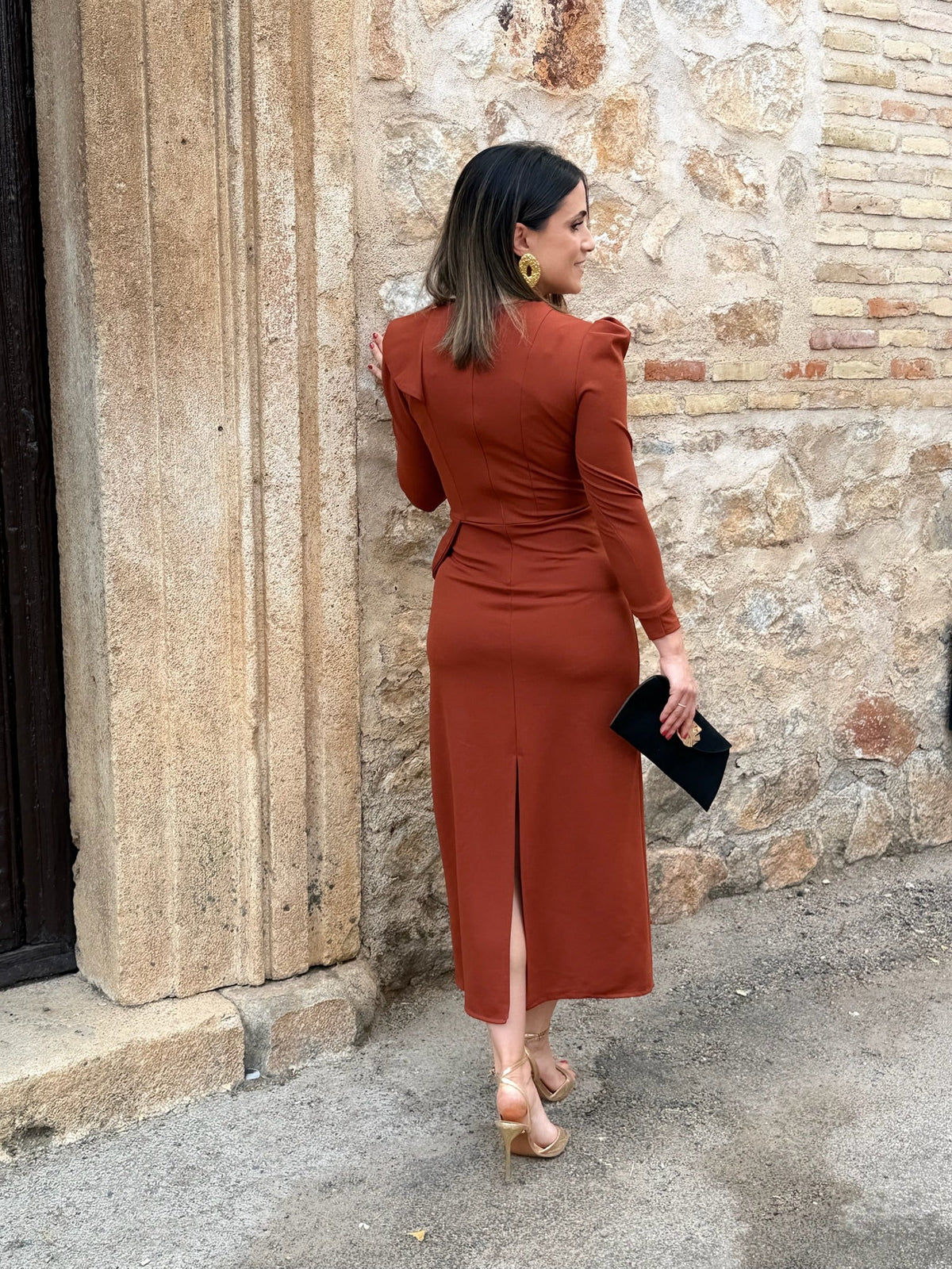 Marta | Vestido midi con volante - Teja