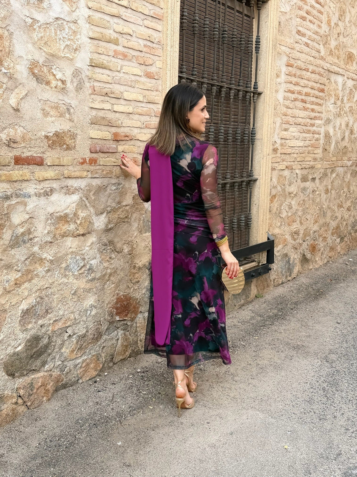 Raquel | Vestido midi de tul - Estampado buganvilla