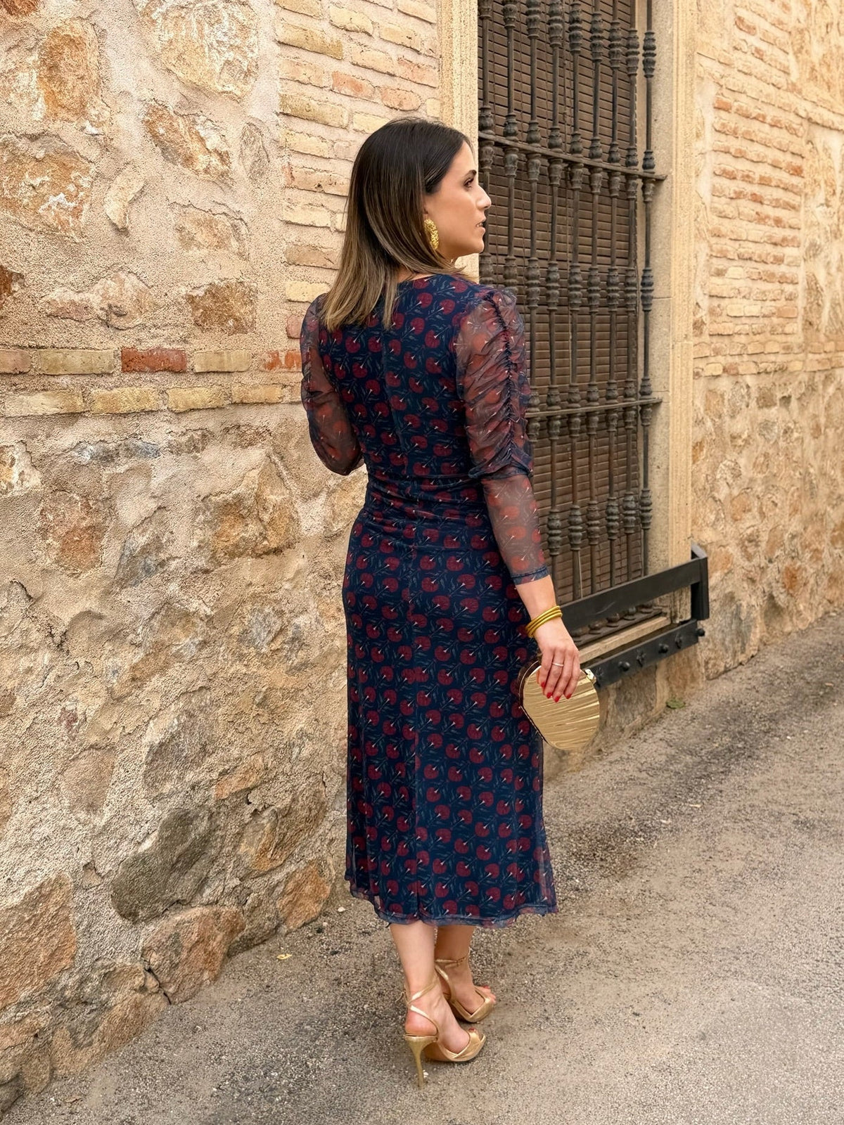 Silvia | Vestido midi de tul - Azul marino y burdeos