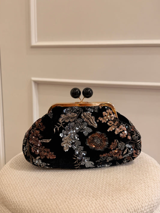 Elisa | Clutch de terciopelo bordado - Negro