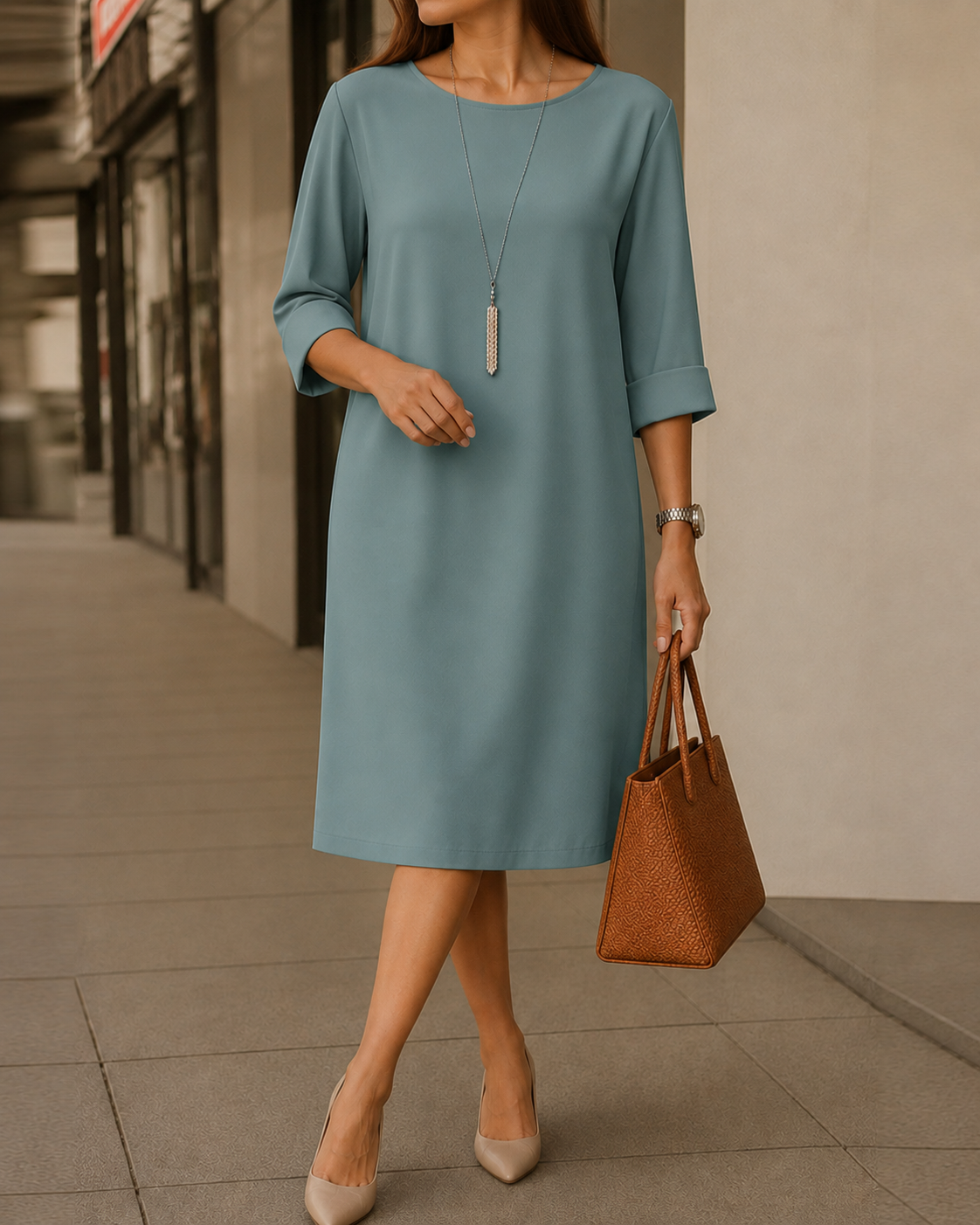 Elena | Vestido midi que disimula el abdomen