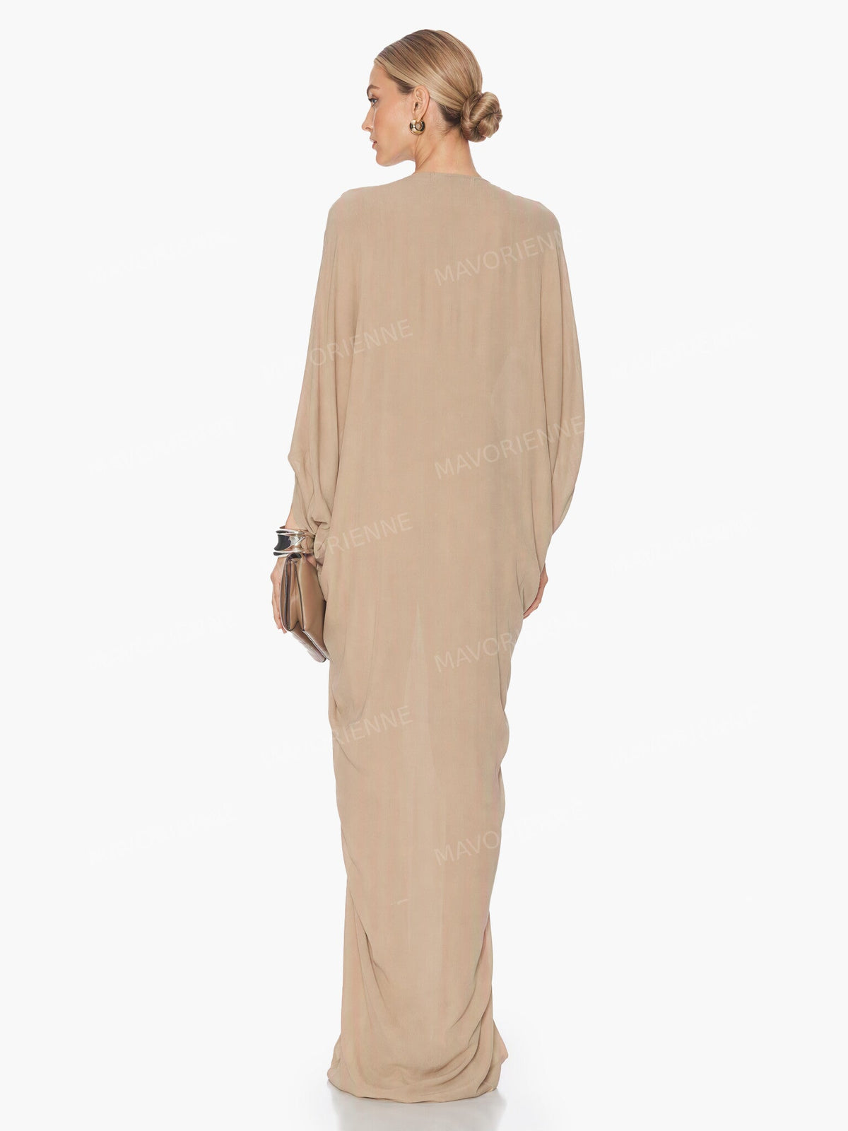 Vestido largo casual drapeado con mangas murciélago