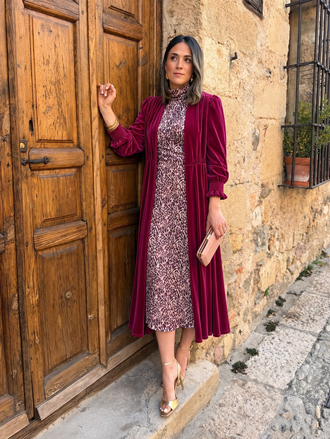 Patricia | Abrigo de fiesta de terciopelo - Fucsia