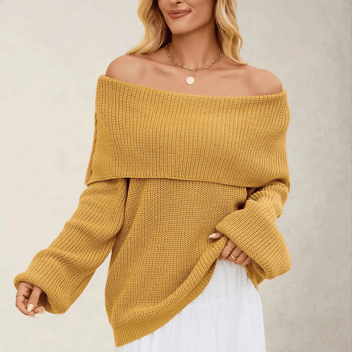 Jersey Mujer Punto Hombros Descubiertos - Estilo Suave Chic y Elegante
