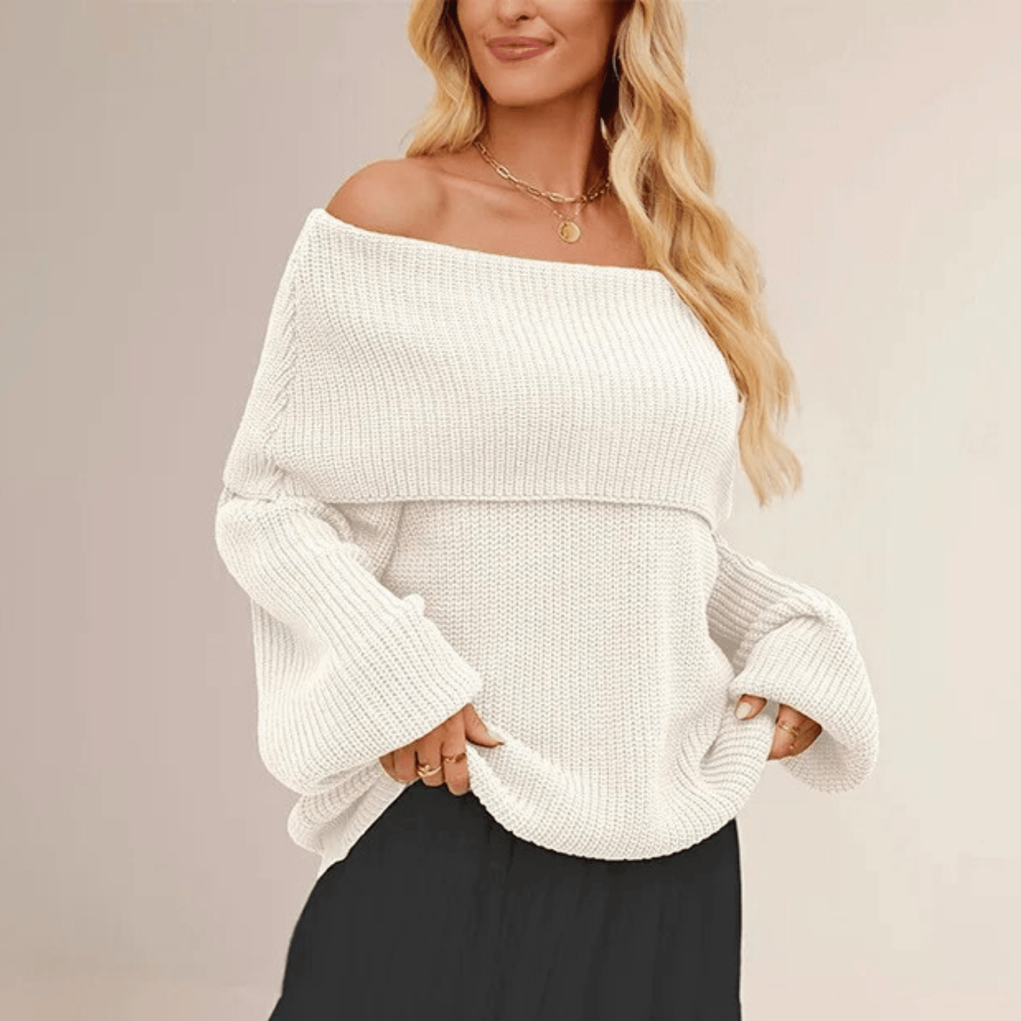 Jersey Mujer Punto Hombros Descubiertos - Estilo Suave Chic y Elegante