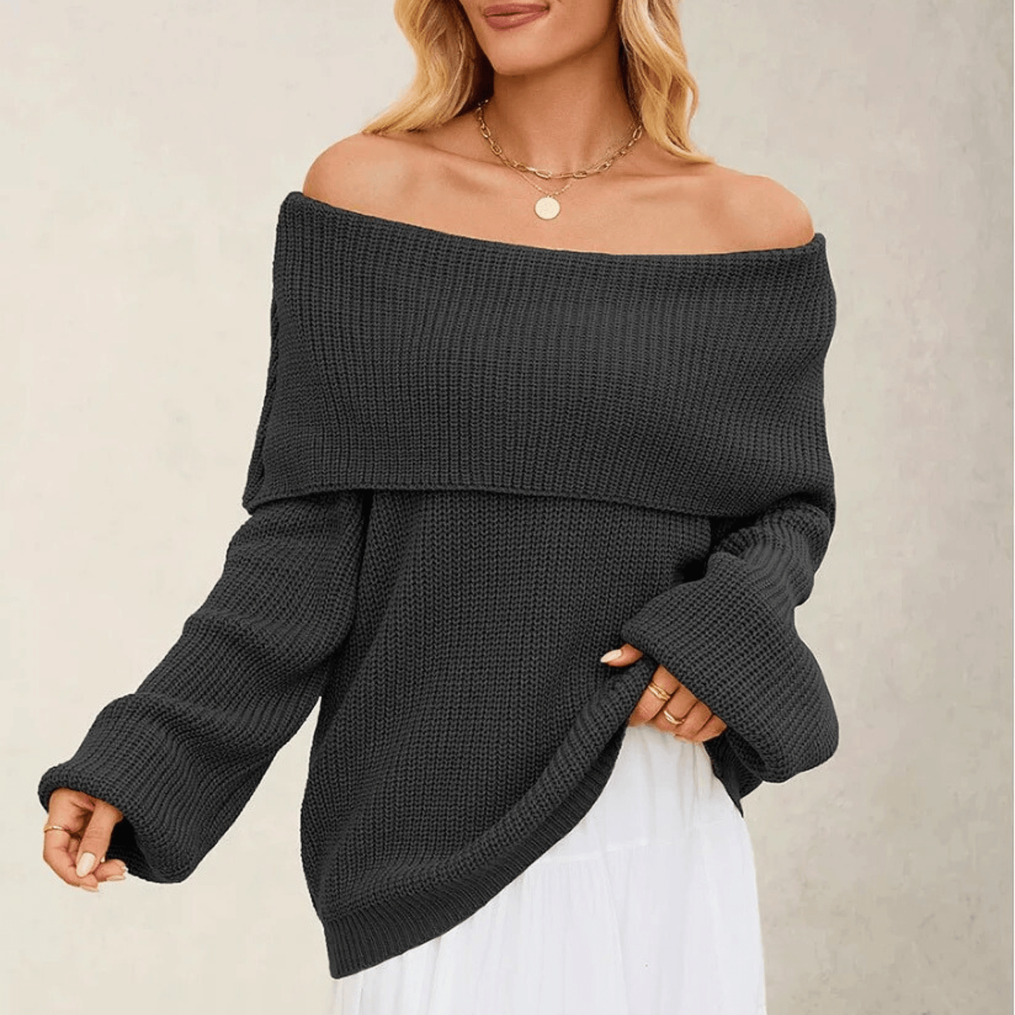 Jersey Mujer Punto Hombros Descubiertos - Estilo Suave Chic y Elegante