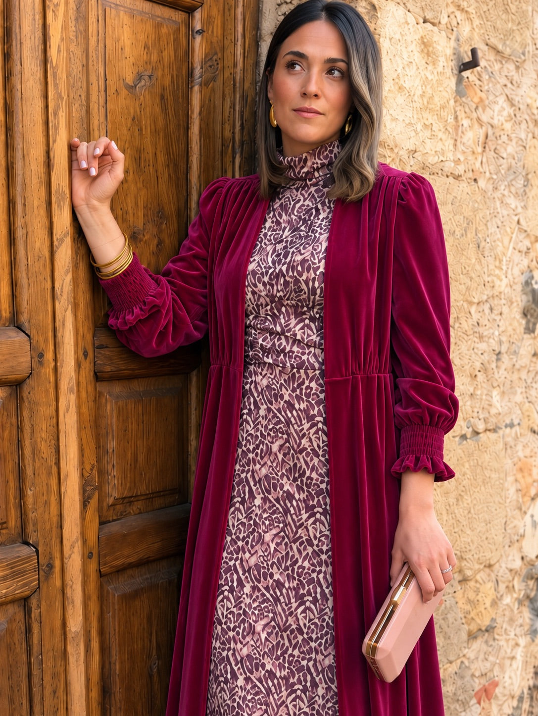 Patricia | Abrigo de fiesta de terciopelo - Fucsia