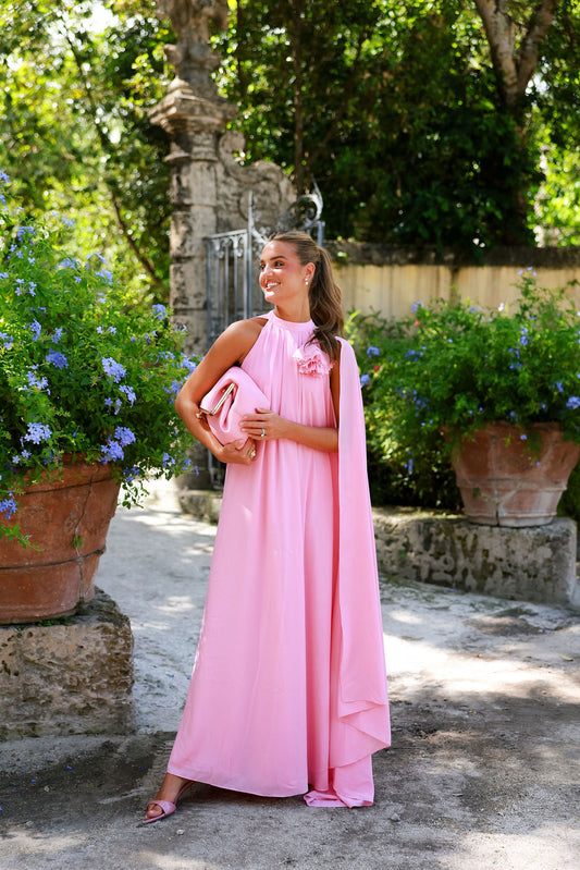 Valeria | Vestido largo con mangas capa - Rosa