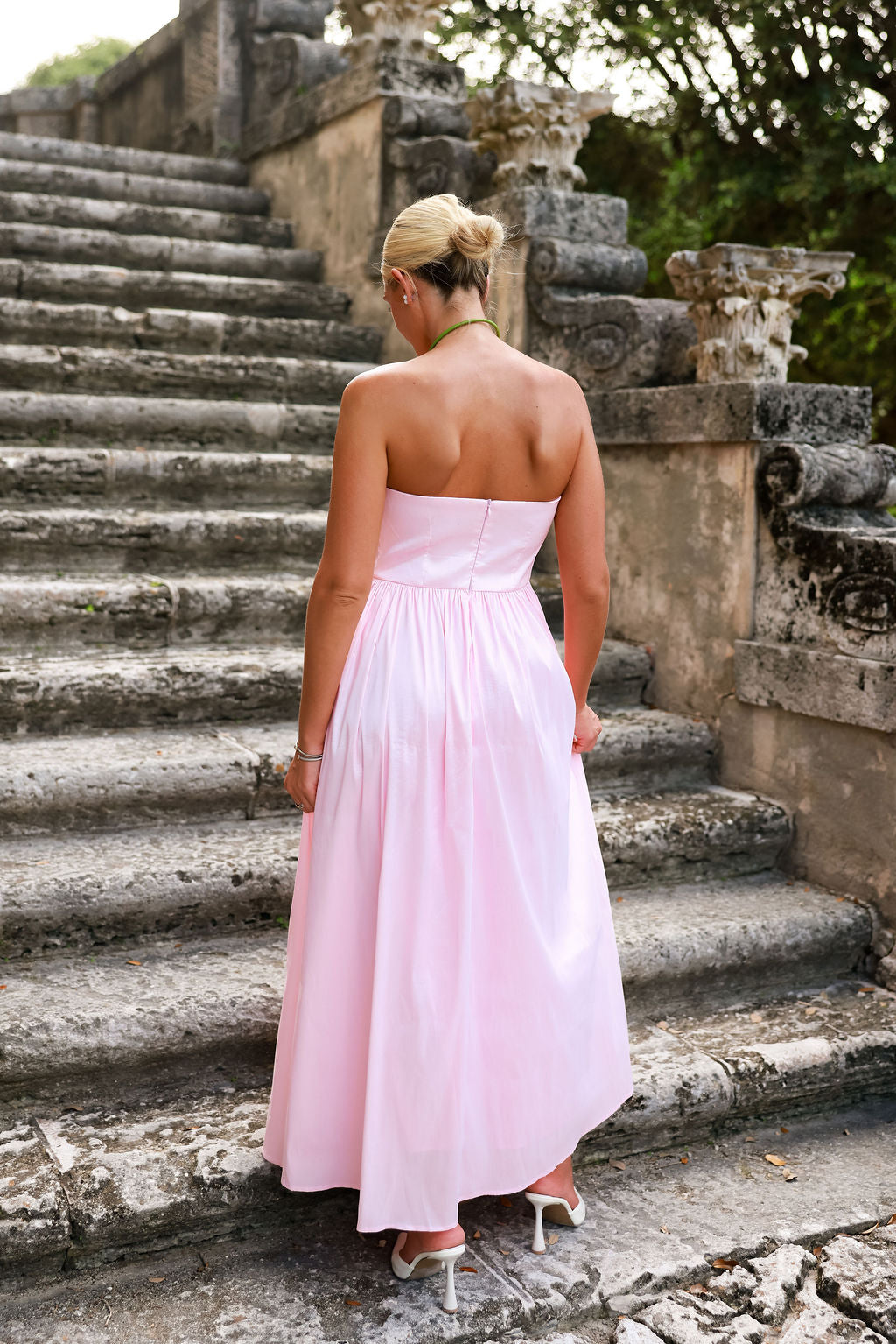 Lucía | Vestido midi floral palabra de honor - Rosa