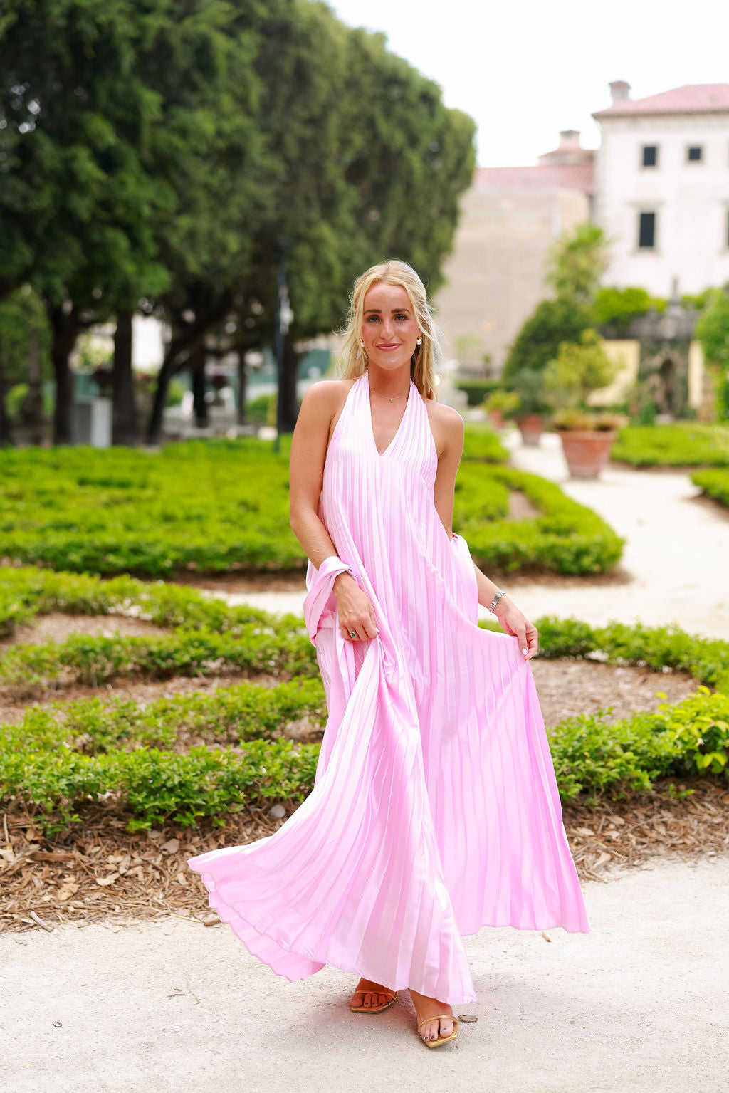 Carmen | Vestido largo de organza con espalda descubierta - Rosa