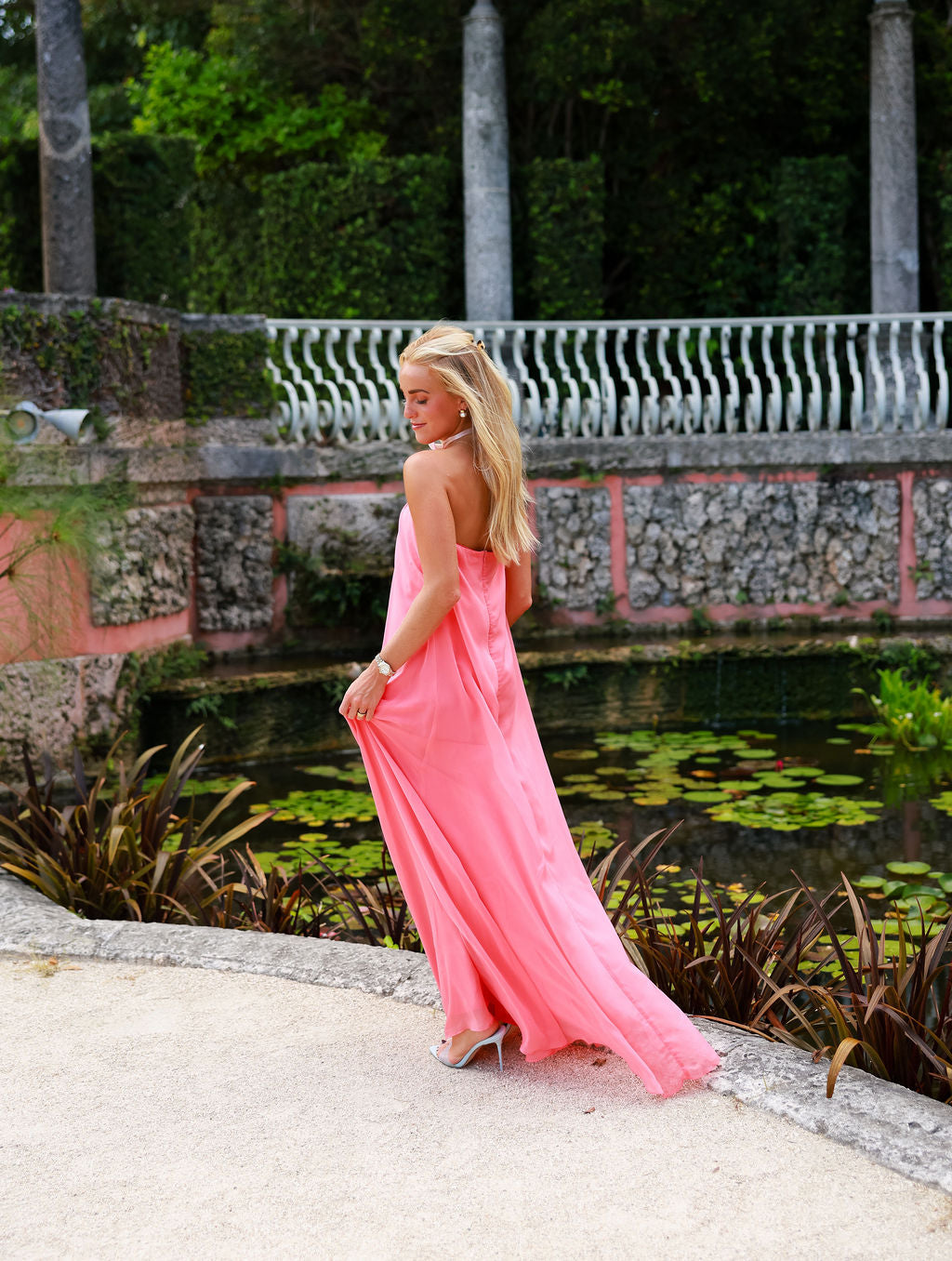 Noelia | Vestido largo palabra de honor - Coral