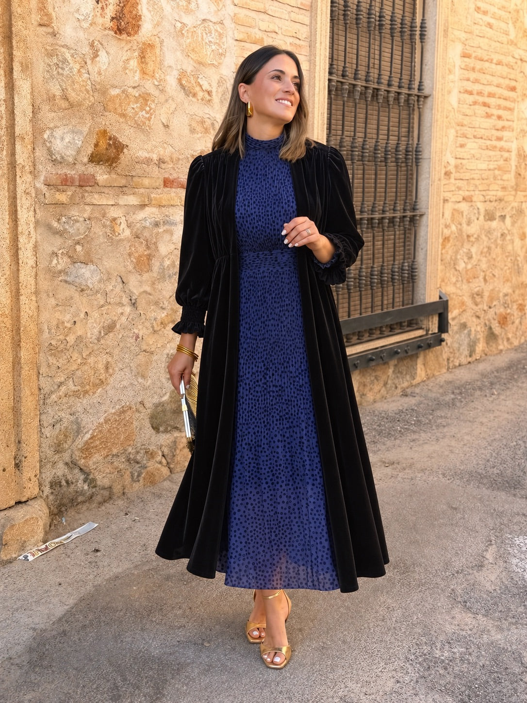 Patricia | Abrigo de fiesta de terciopelo - Negro