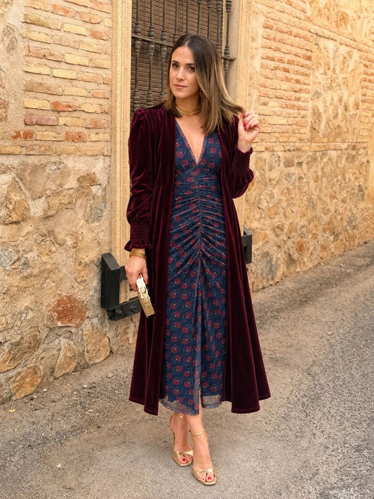 Patricia | Abrigo de fiesta de terciopelo - Burdeos