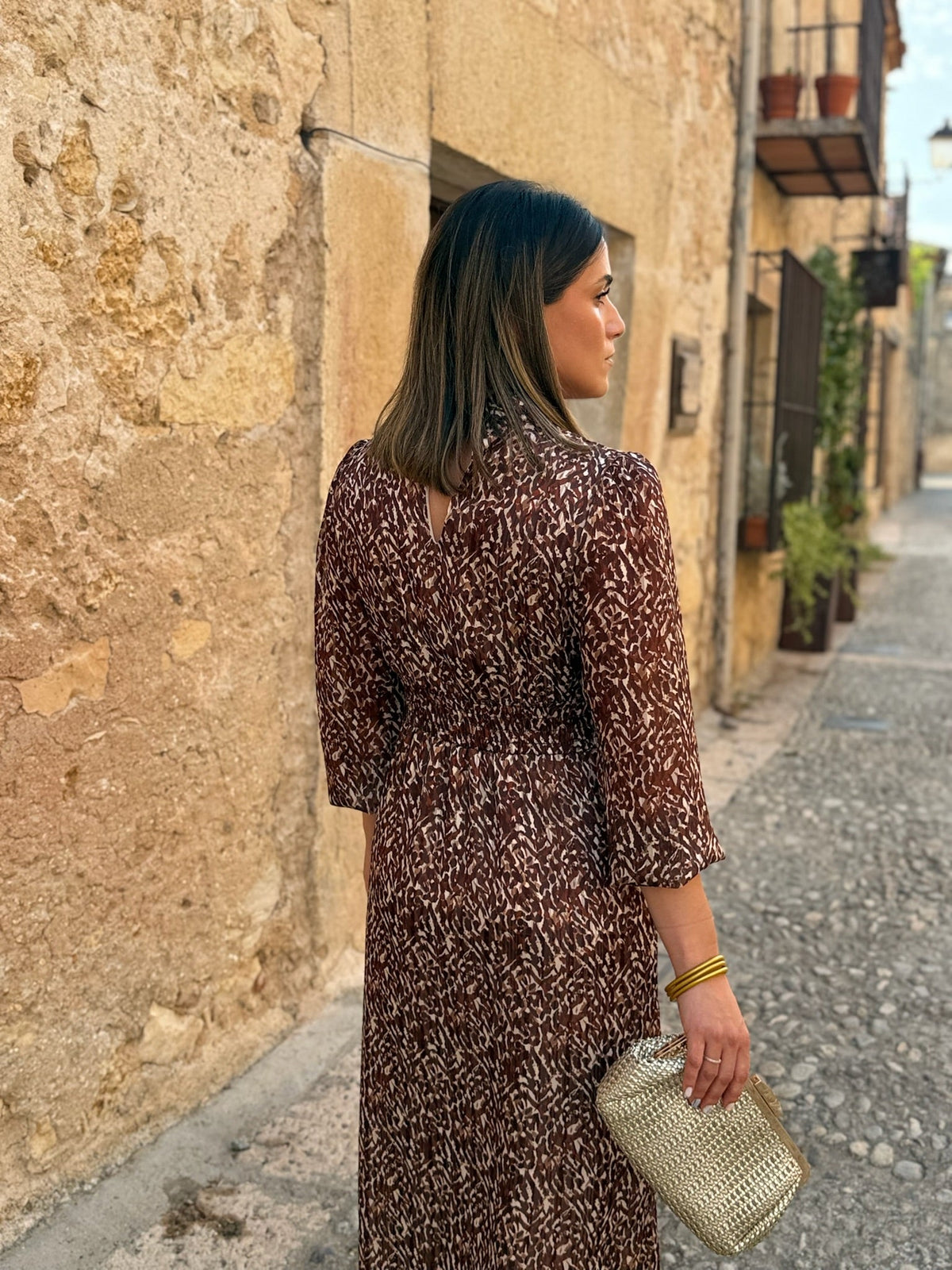 Alba | Vestido midi estampado - Marrón