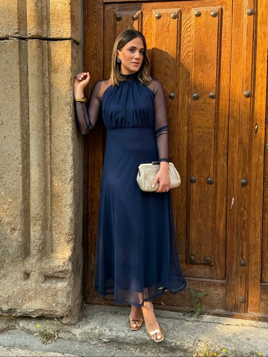 Sofía | Vestido de tul manga larga - Azul marino