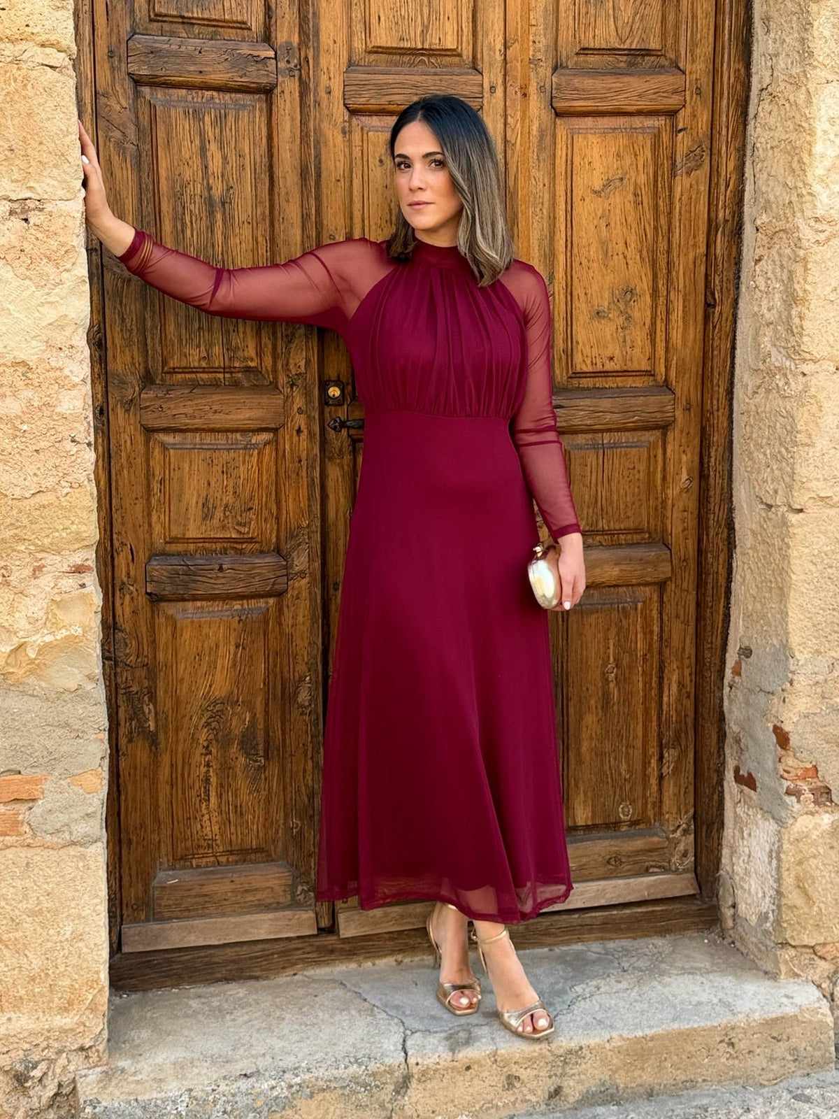 Sofía | Vestido de tul manga larga - Burdeos