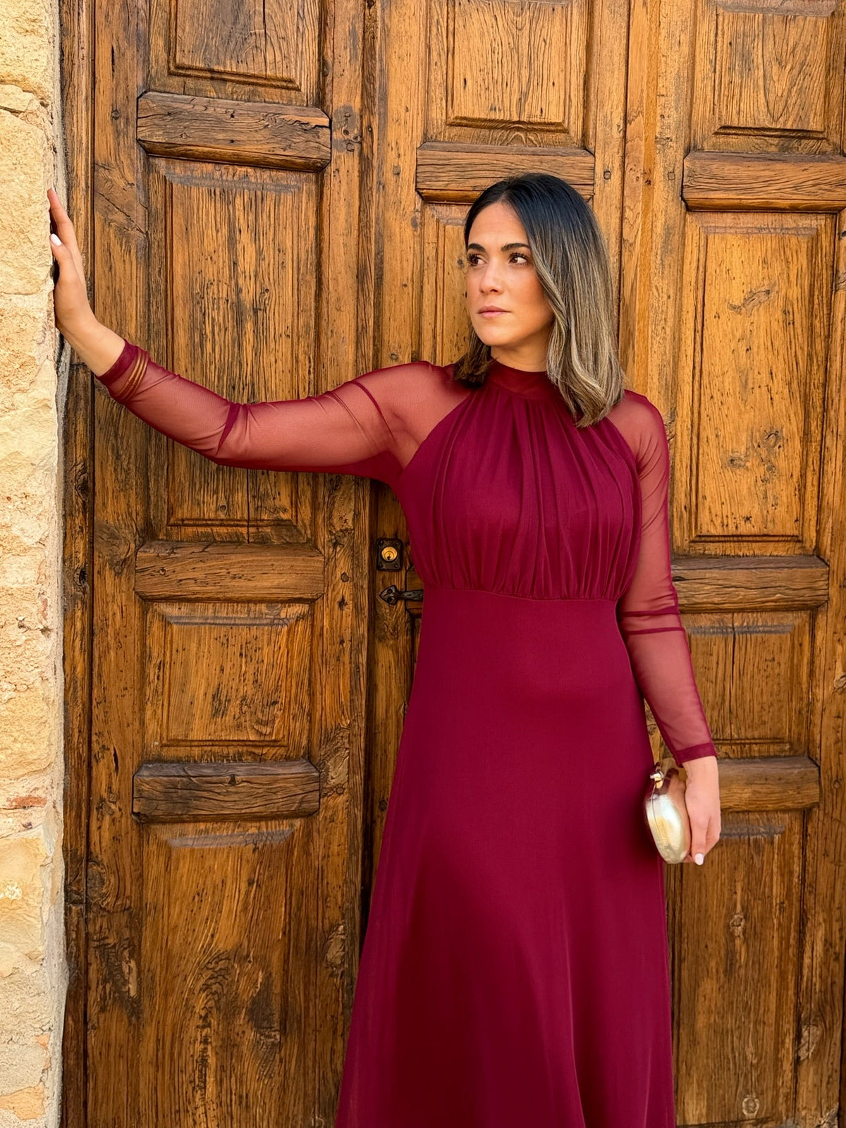 Sofía | Vestido de tul manga larga - Burdeos