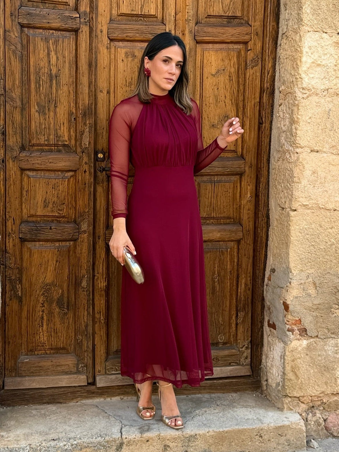Sofía | Vestido de tul manga larga - Burdeos