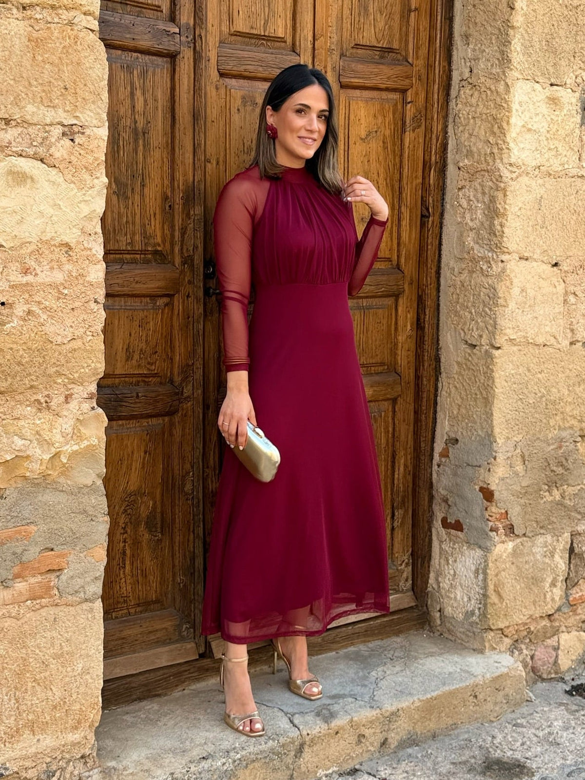 Sofía | Vestido de tul manga larga - Burdeos