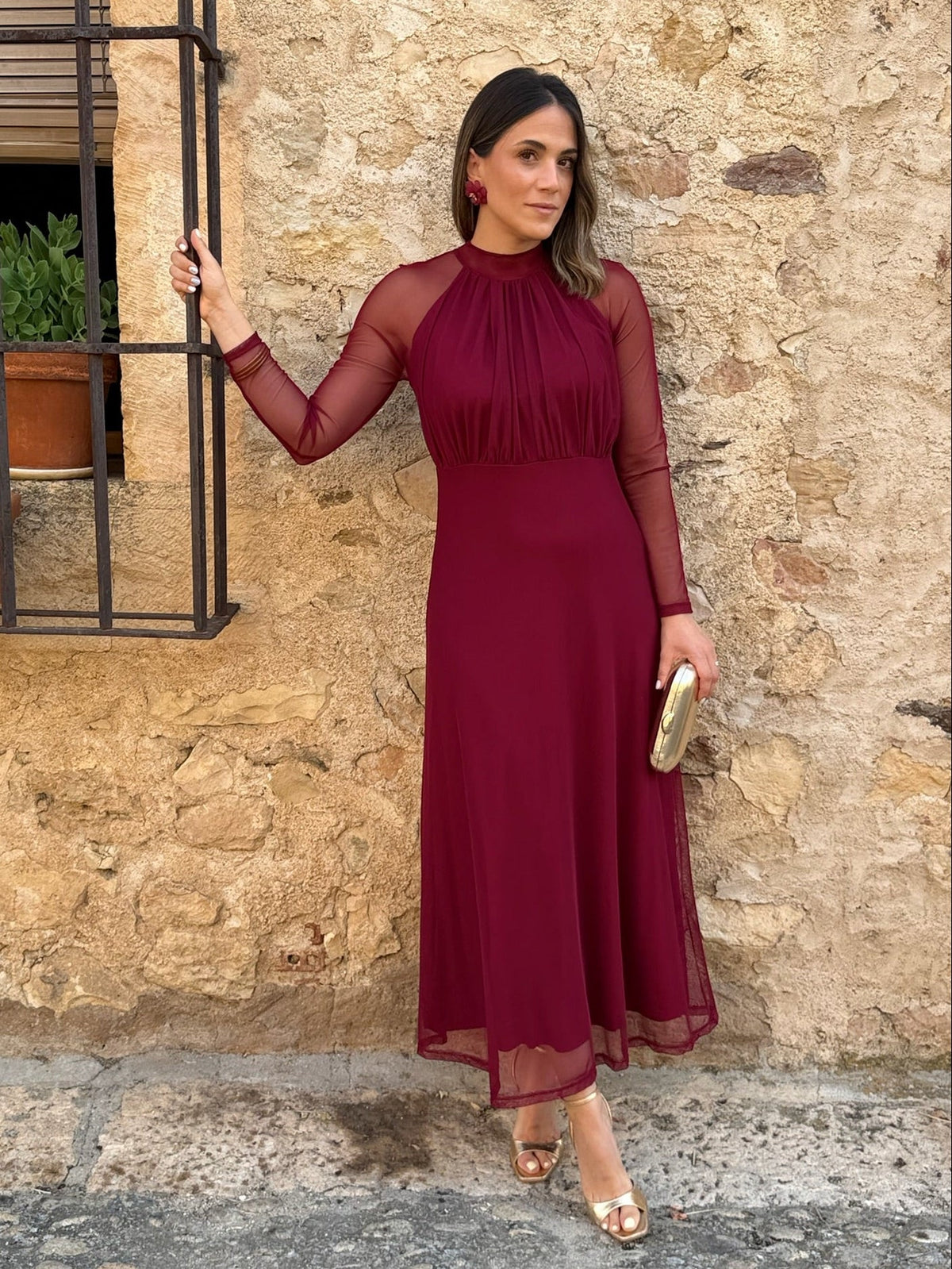 Sofía | Vestido de tul manga larga - Burdeos