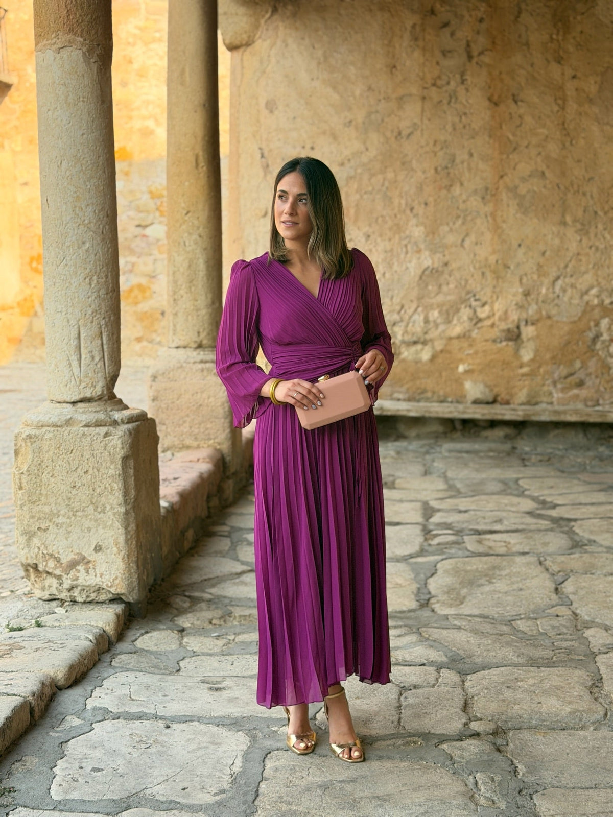 Julia | Vestido plisado cruzado - Buganvilla