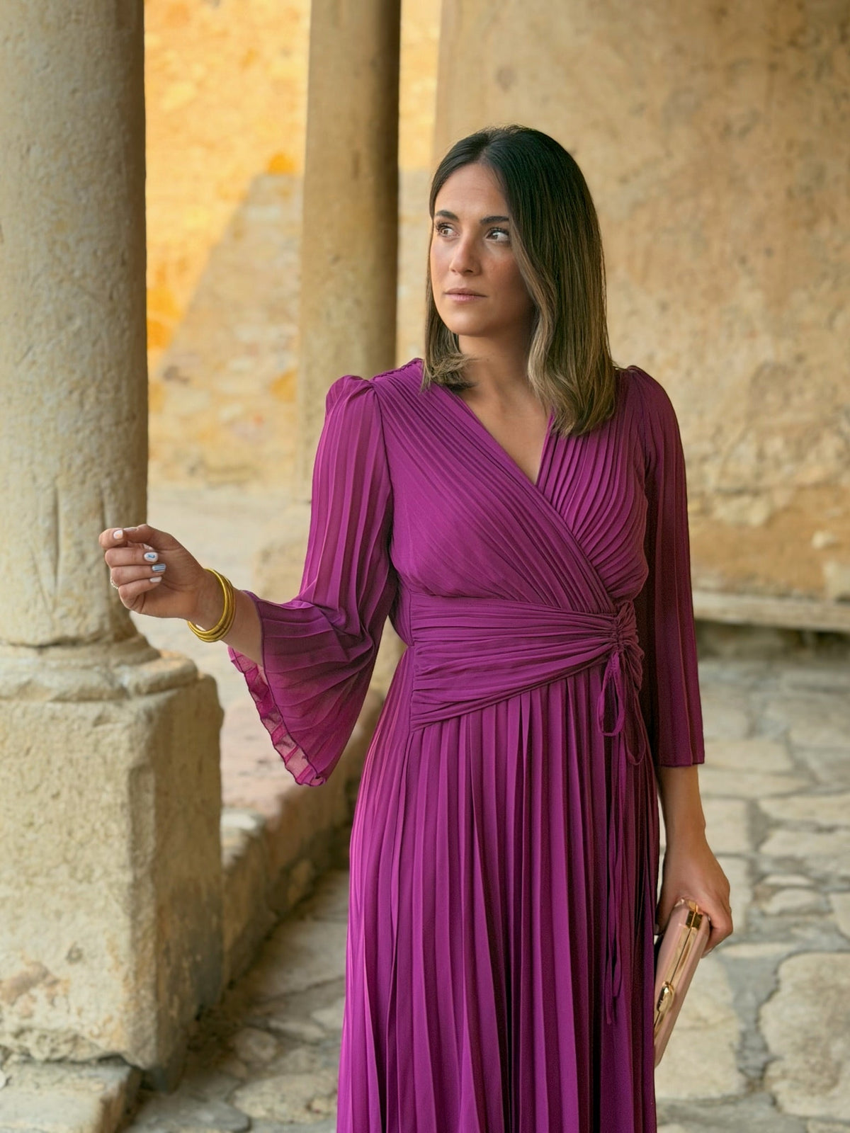 Julia | Vestido plisado cruzado - Buganvilla