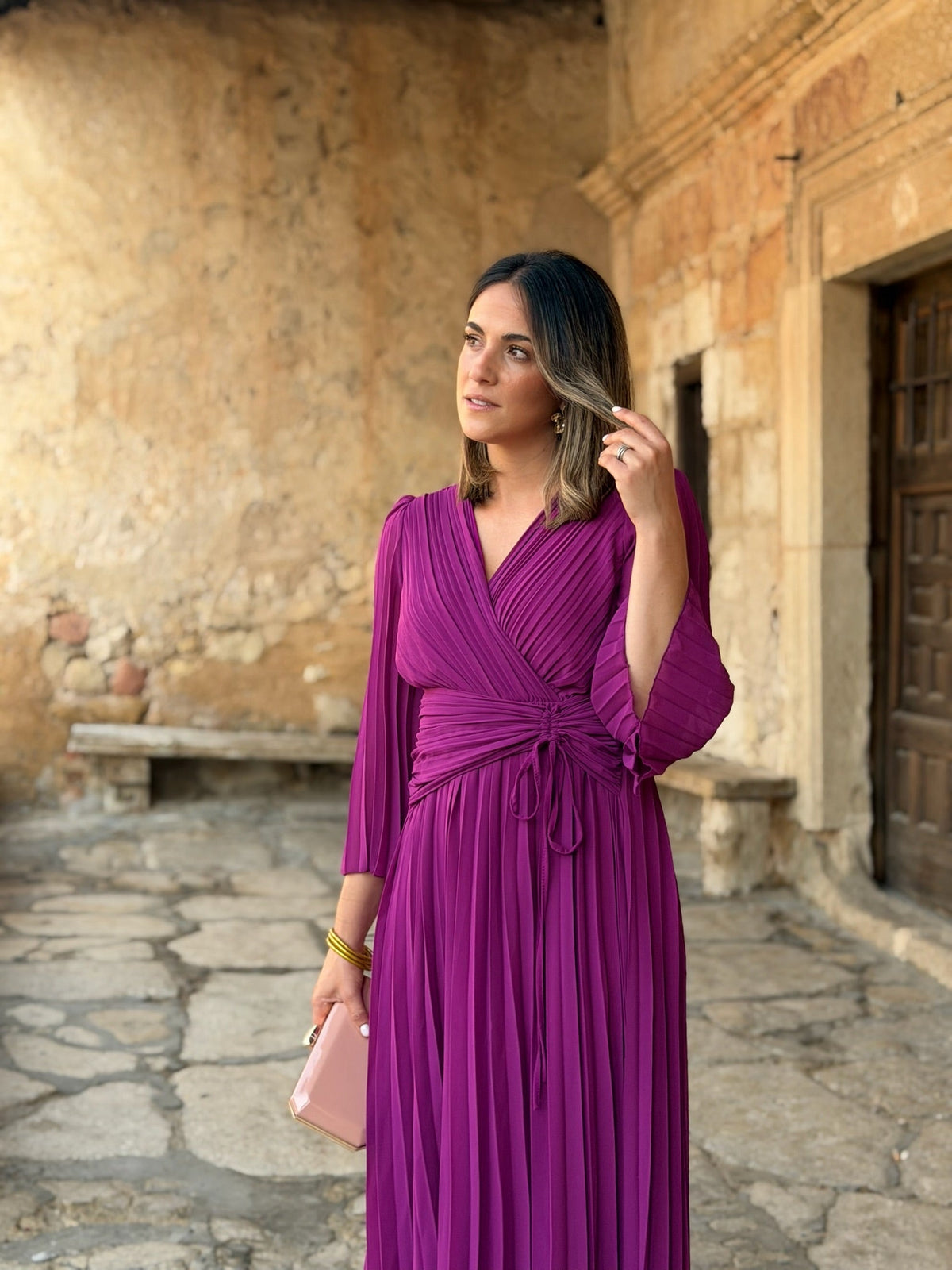Julia | Vestido plisado cruzado - Buganvilla