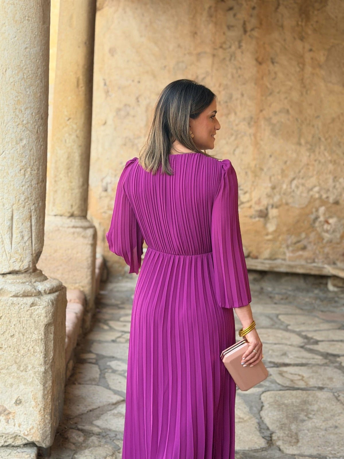 Julia | Vestido plisado cruzado - Buganvilla