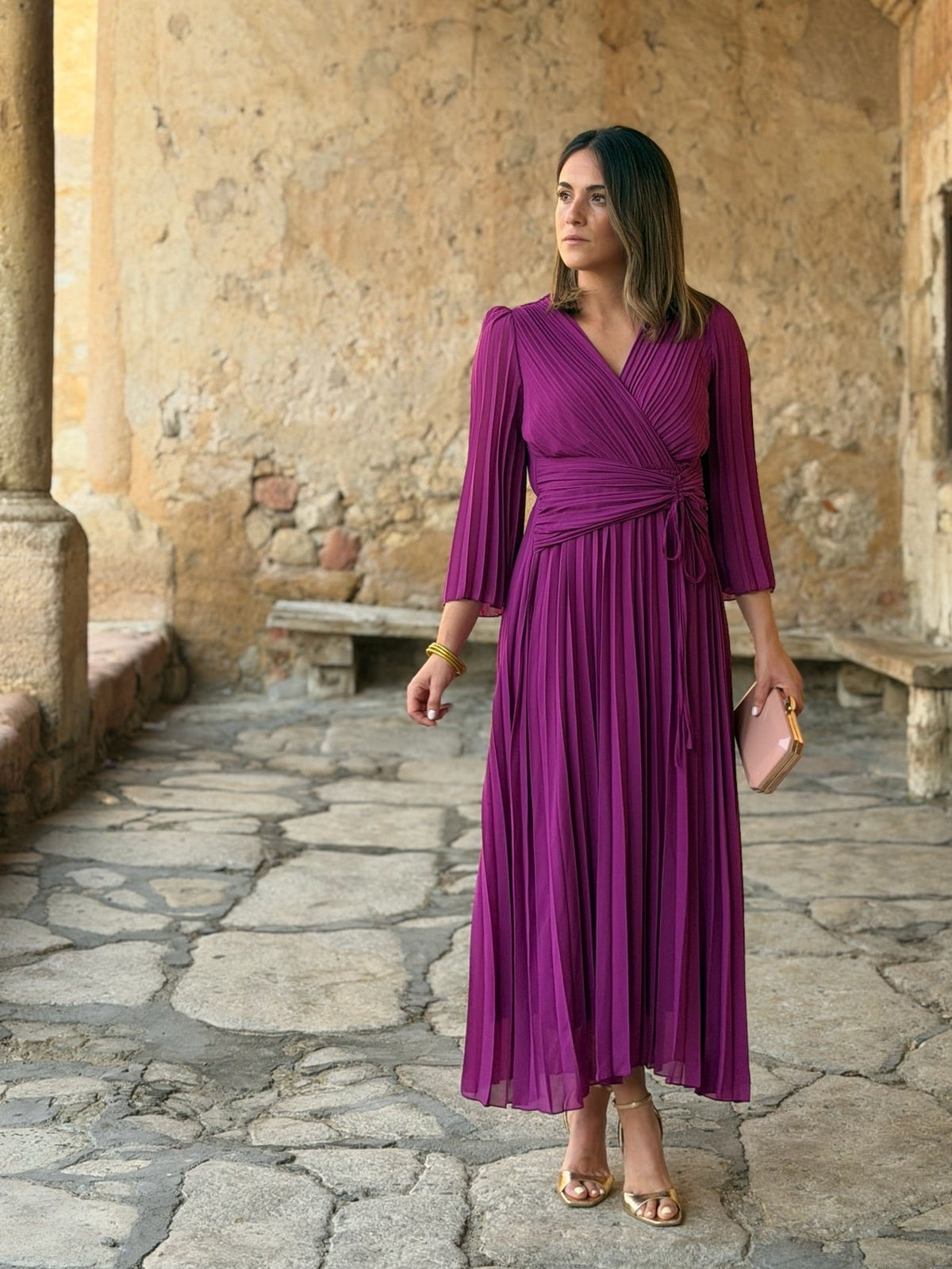 Julia | Vestido plisado cruzado - Buganvilla