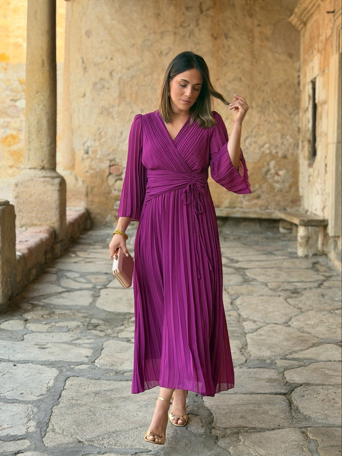 Julia | Vestido plisado cruzado - Buganvilla