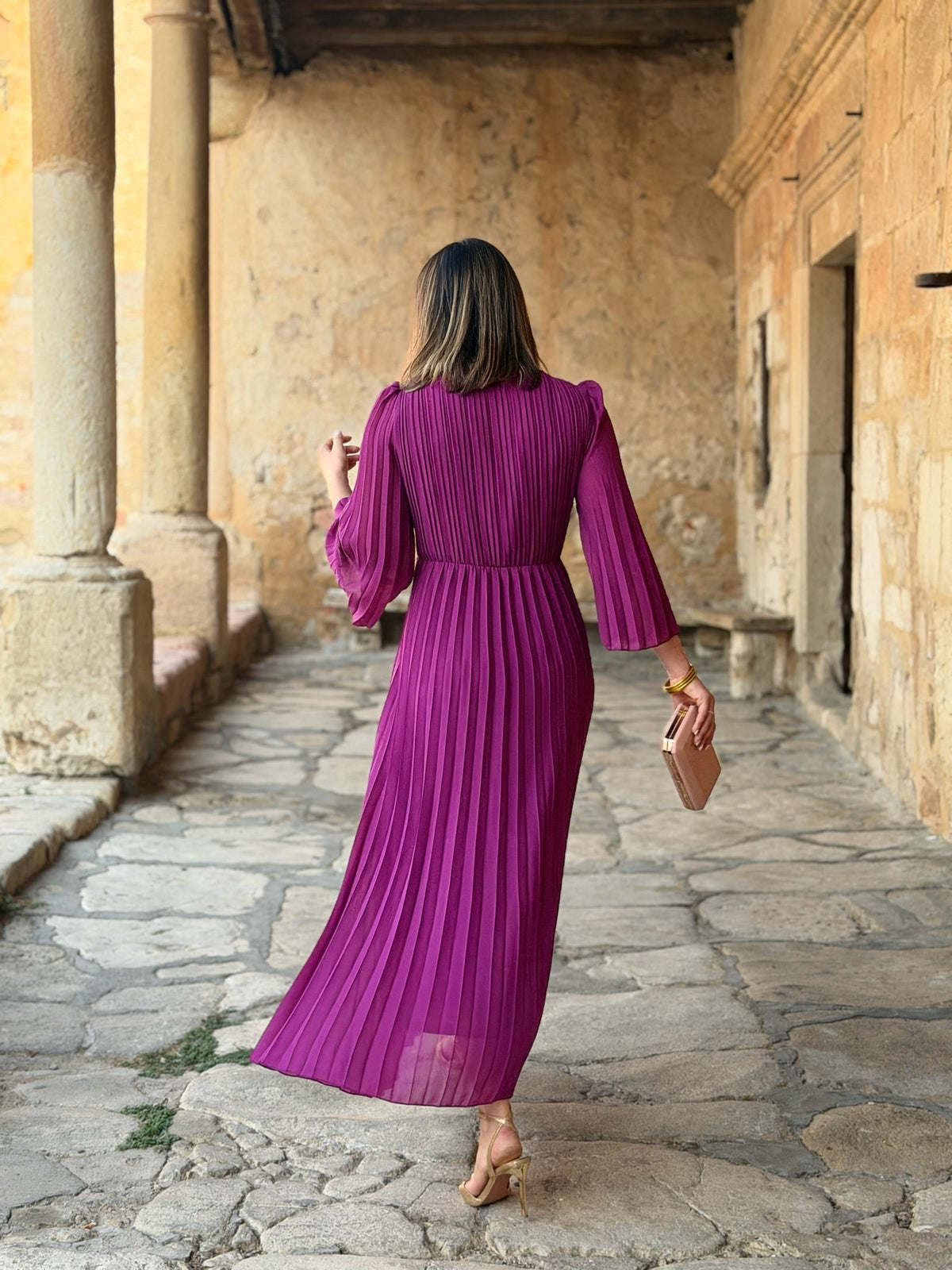 Julia | Vestido plisado cruzado - Buganvilla