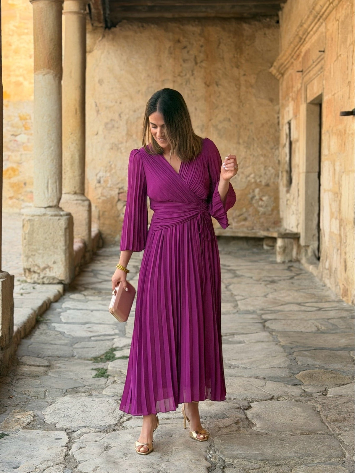 Julia | Vestido plisado cruzado - Buganvilla