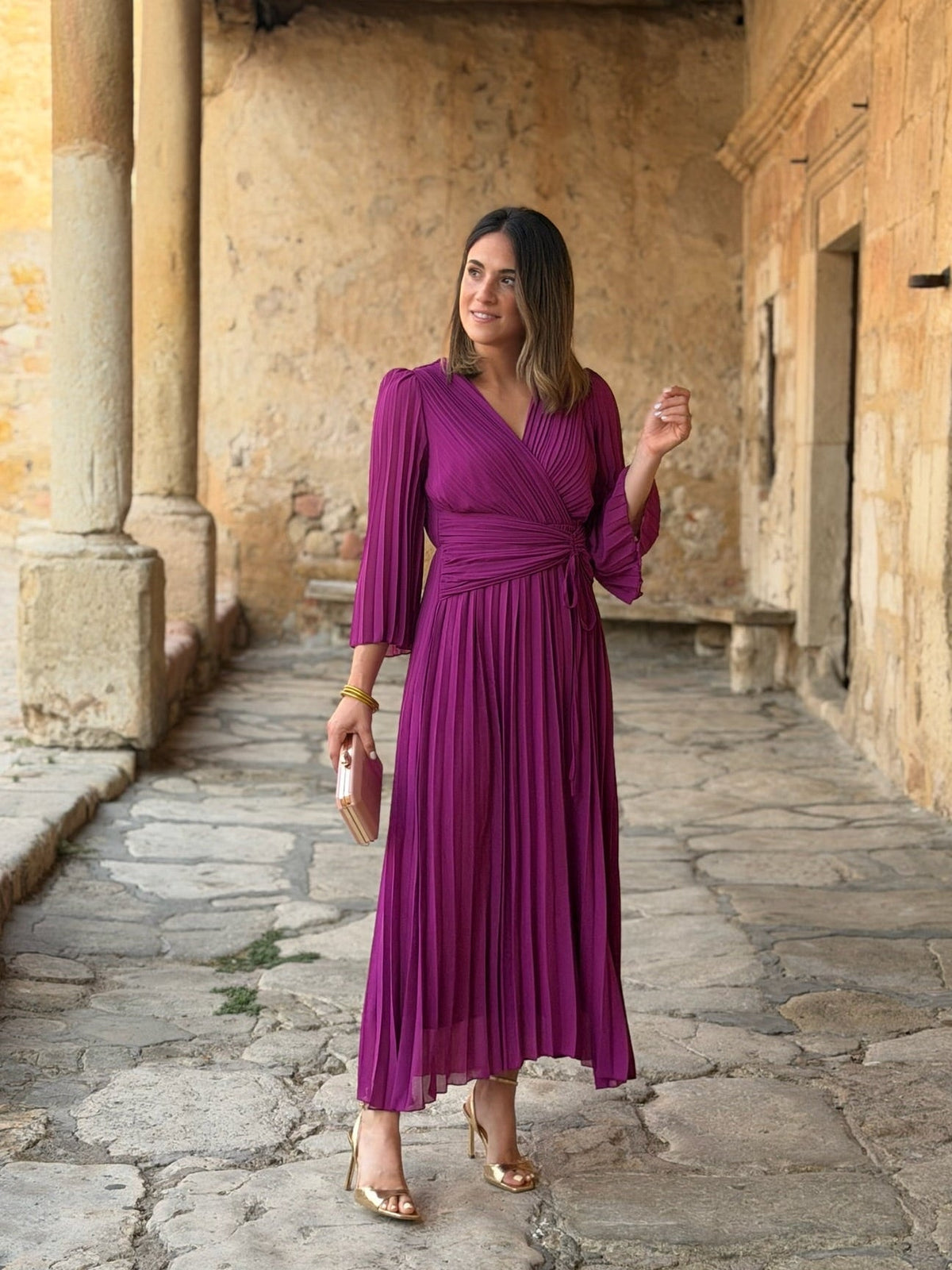 Julia | Vestido plisado cruzado - Buganvilla