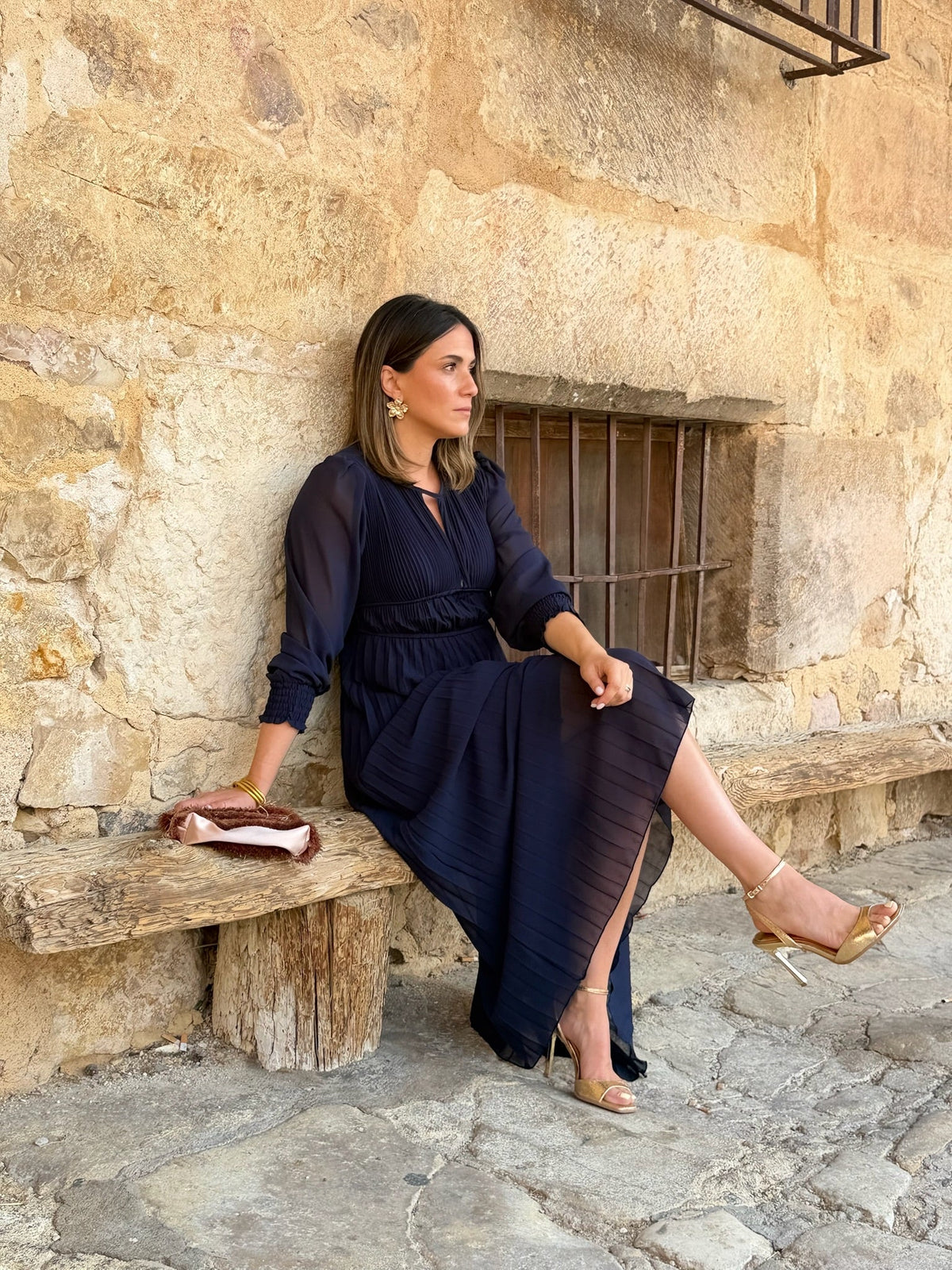 Clara | Vestido plisado - Azul marino
