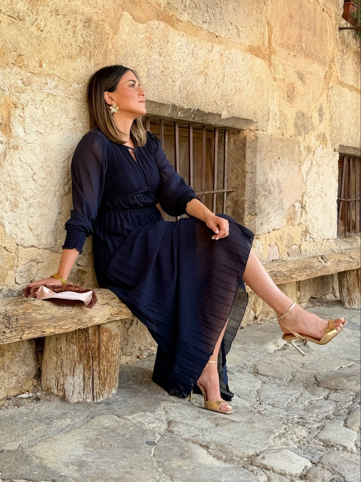 Clara | Vestido plisado - Azul marino