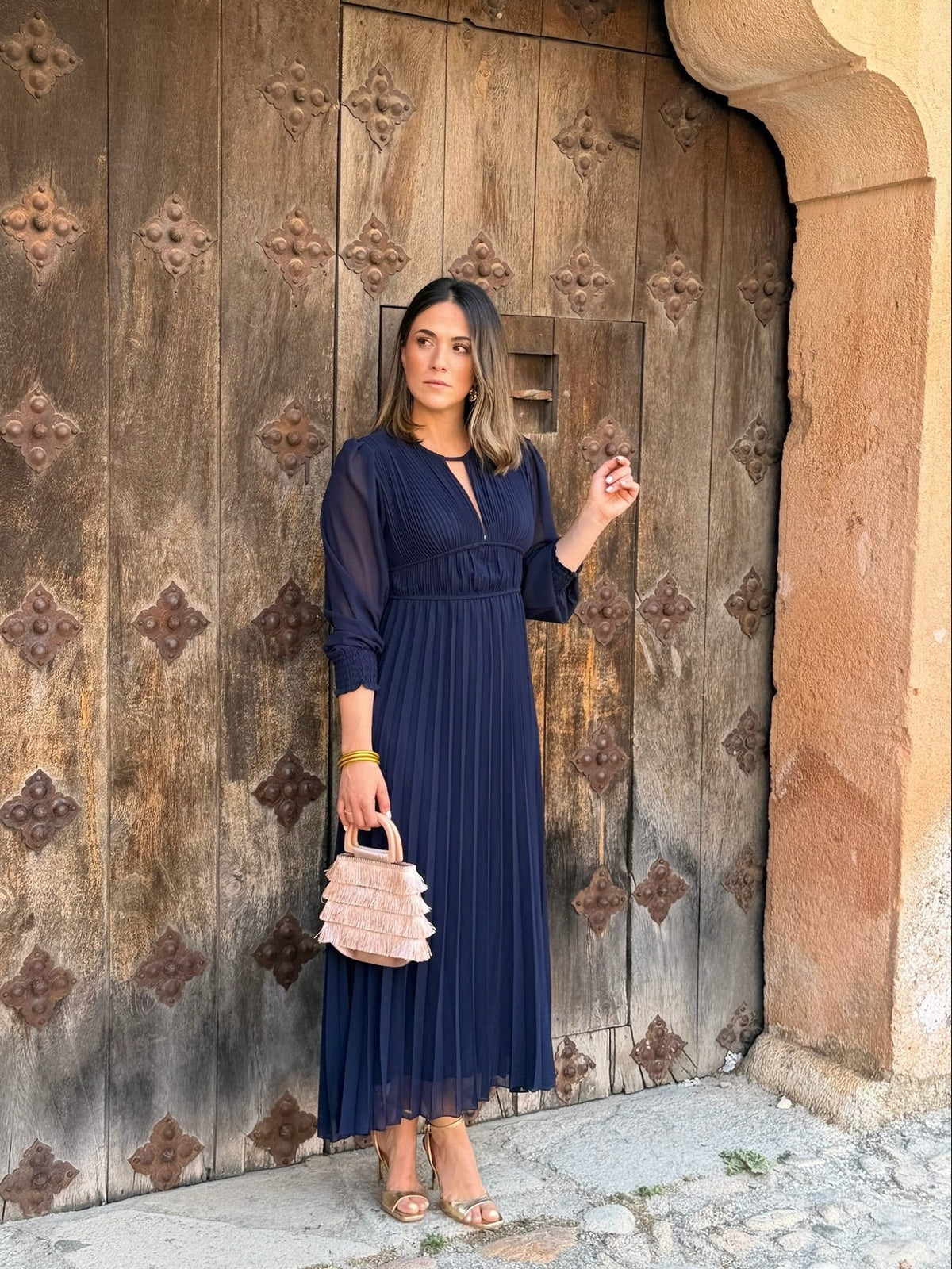 Clara | Vestido plisado - Azul marino