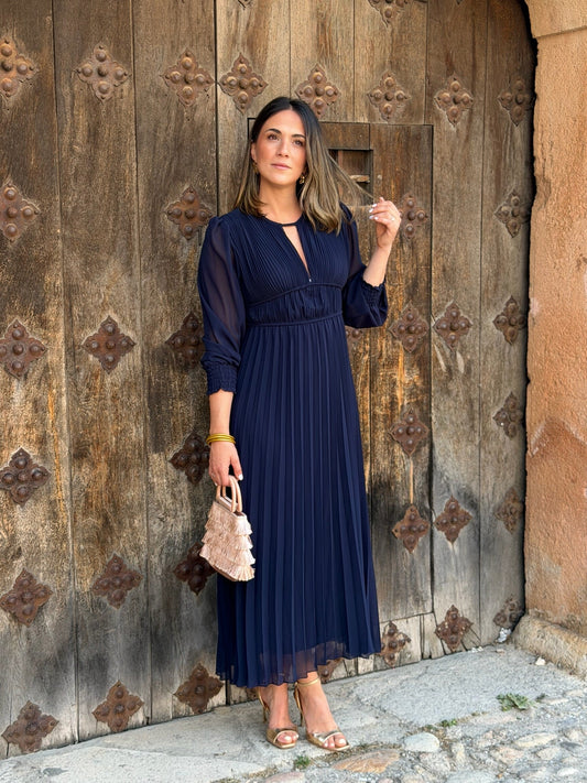 Clara | Vestido plisado - Azul marino