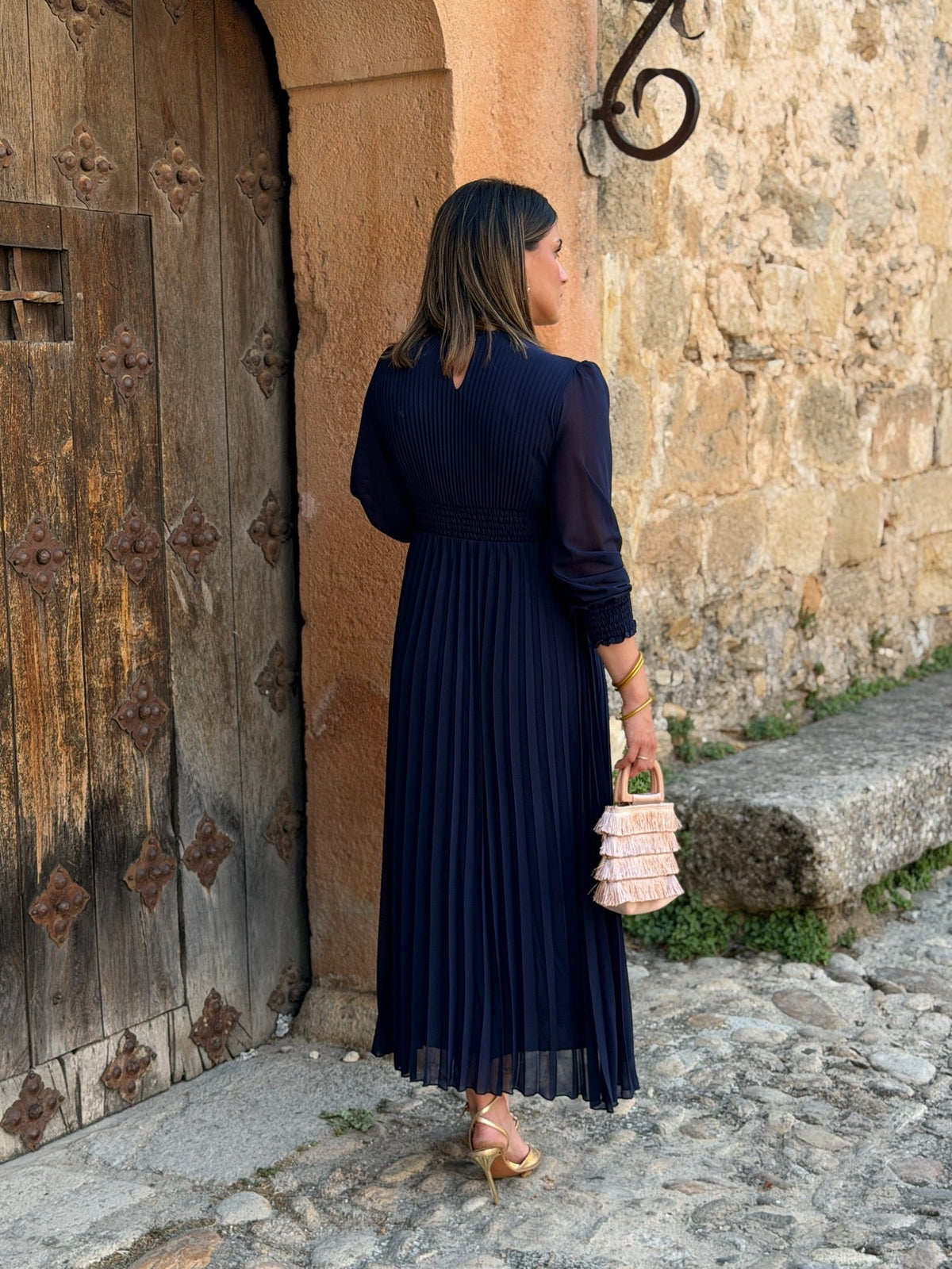 Clara | Vestido plisado - Azul marino