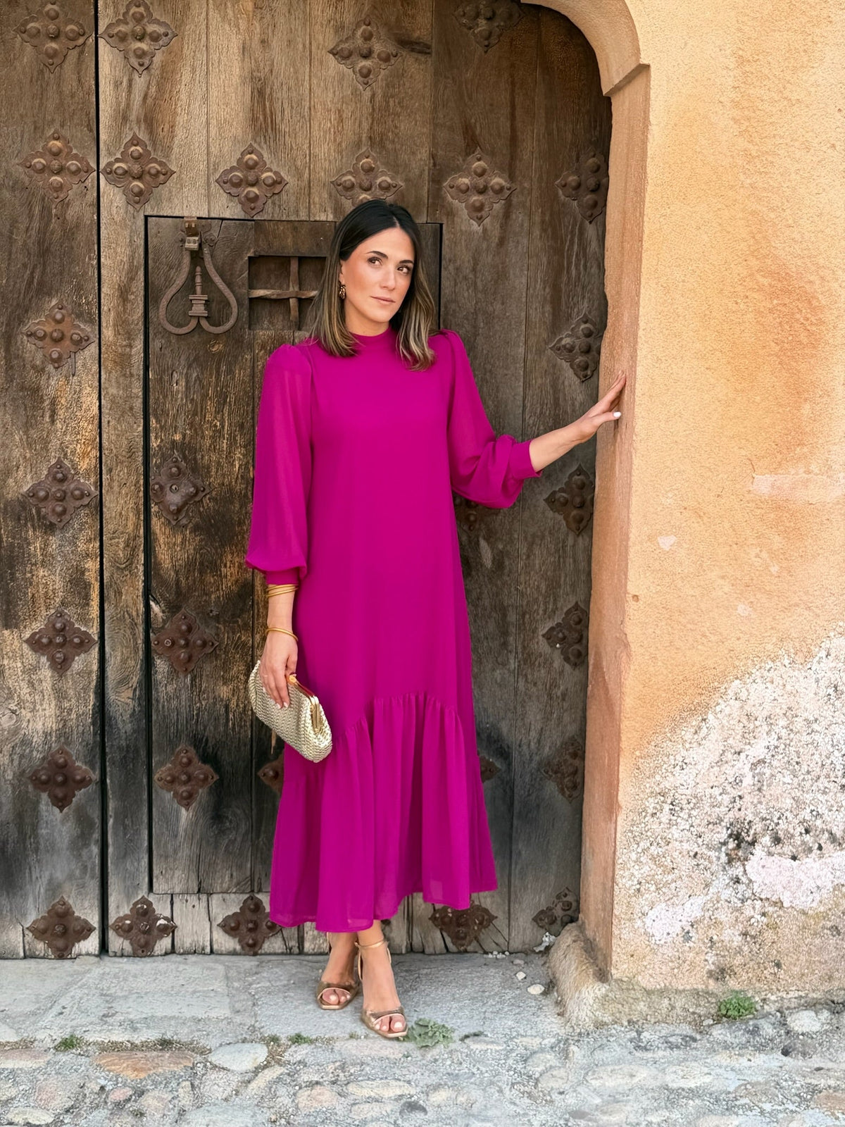 Laura | Vestido de gasa con volante - Buganvilla
