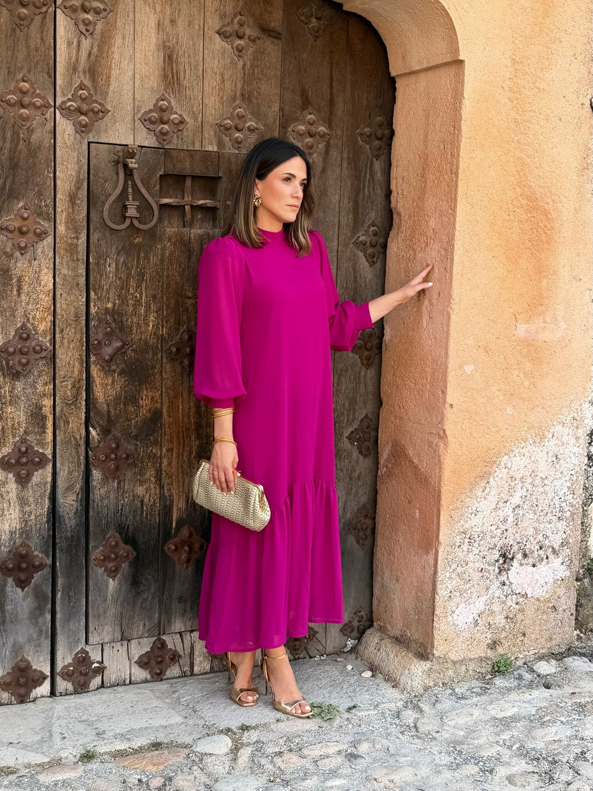 Laura | Vestido de gasa con volante - Buganvilla