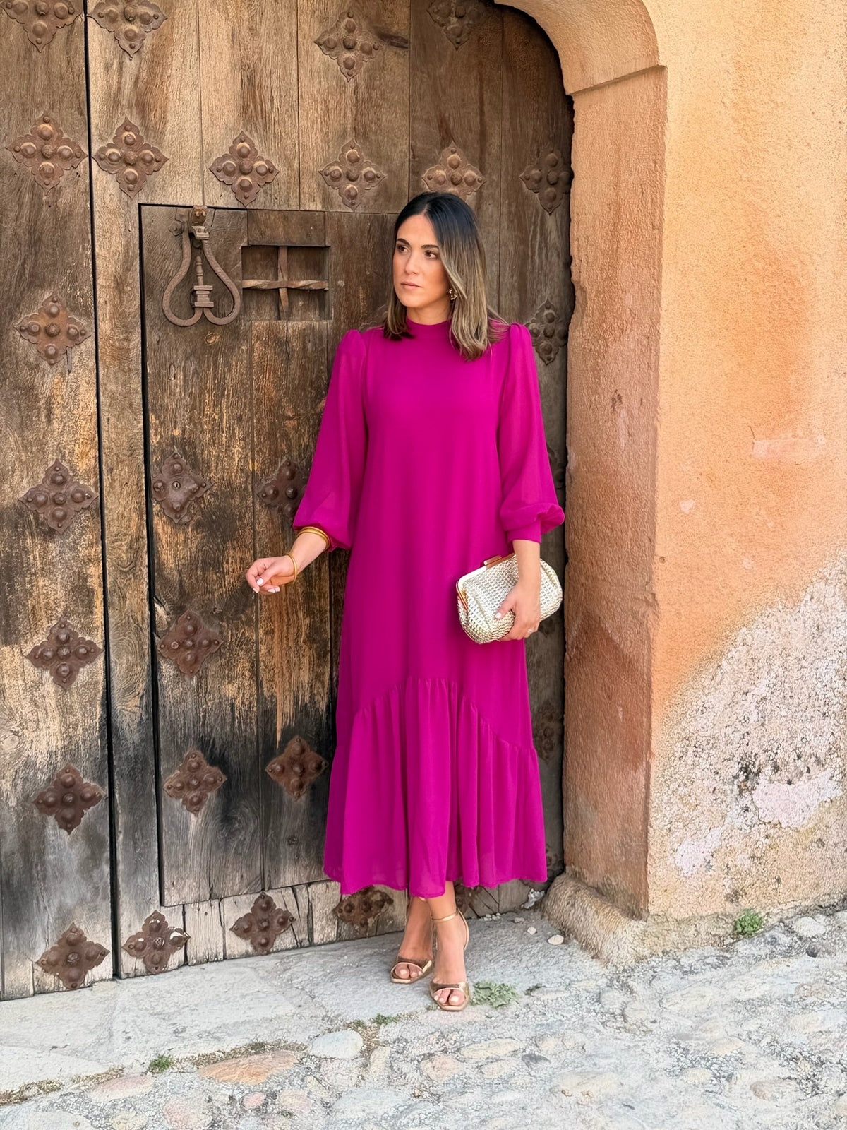 Laura | Vestido de gasa con volante - Buganvilla