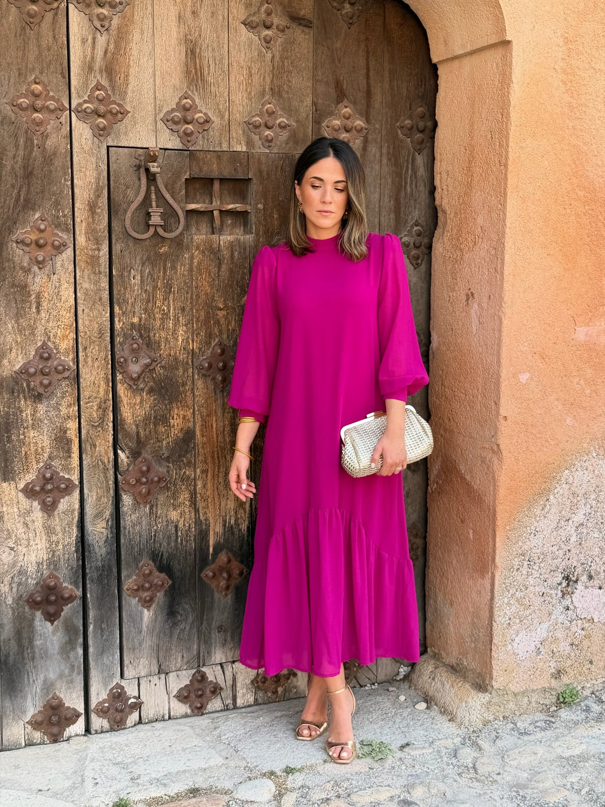 Laura | Vestido de gasa con volante - Buganvilla