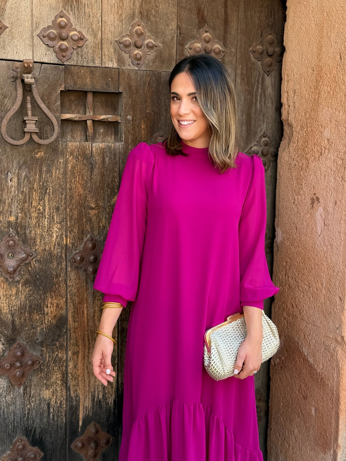 Laura | Vestido de gasa con volante - Buganvilla