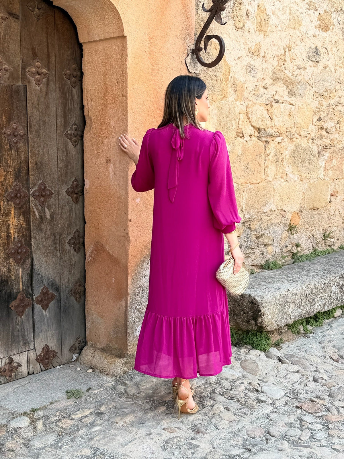 Laura | Vestido de gasa con volante - Buganvilla