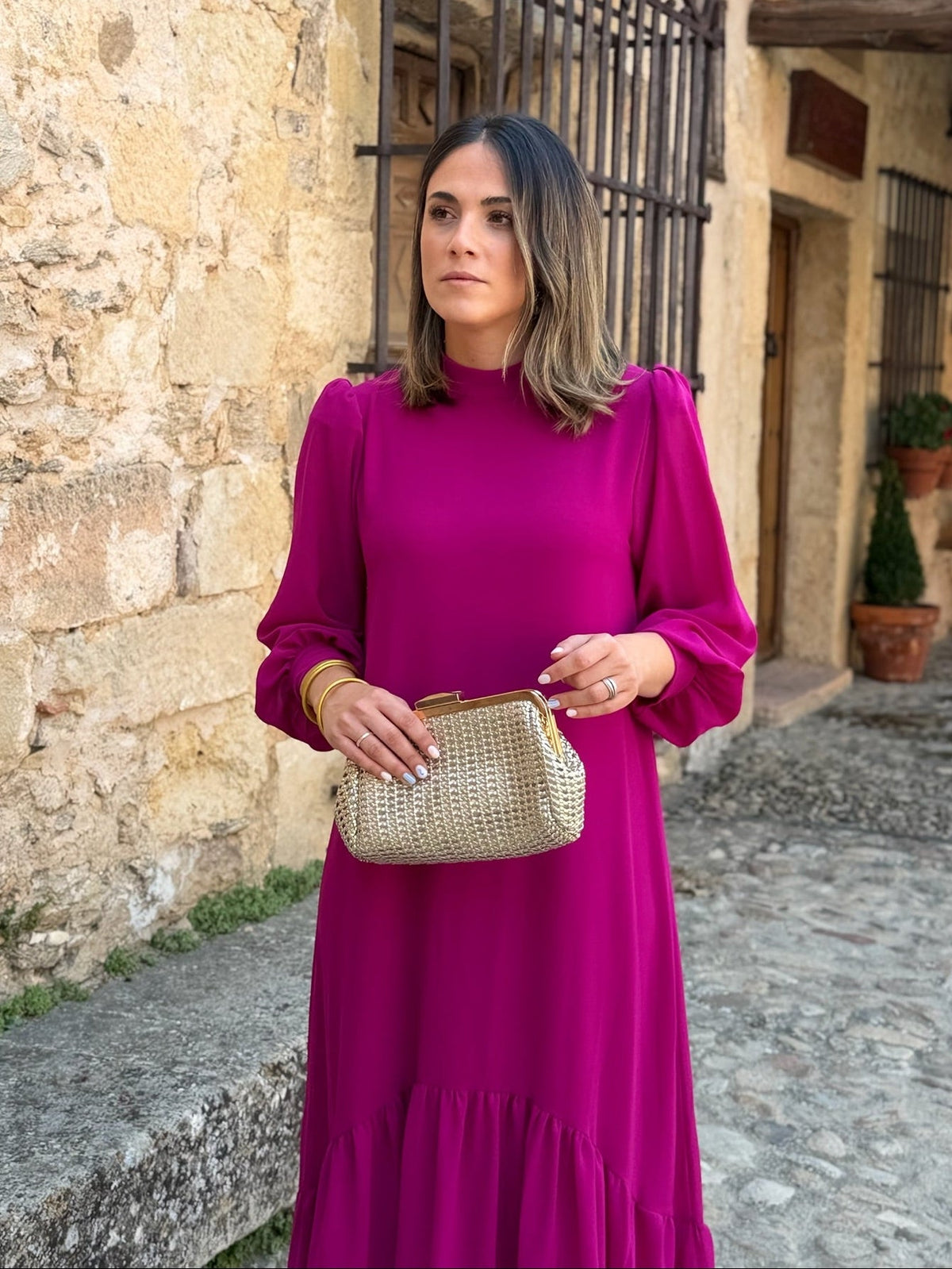 Laura | Vestido de gasa con volante - Buganvilla